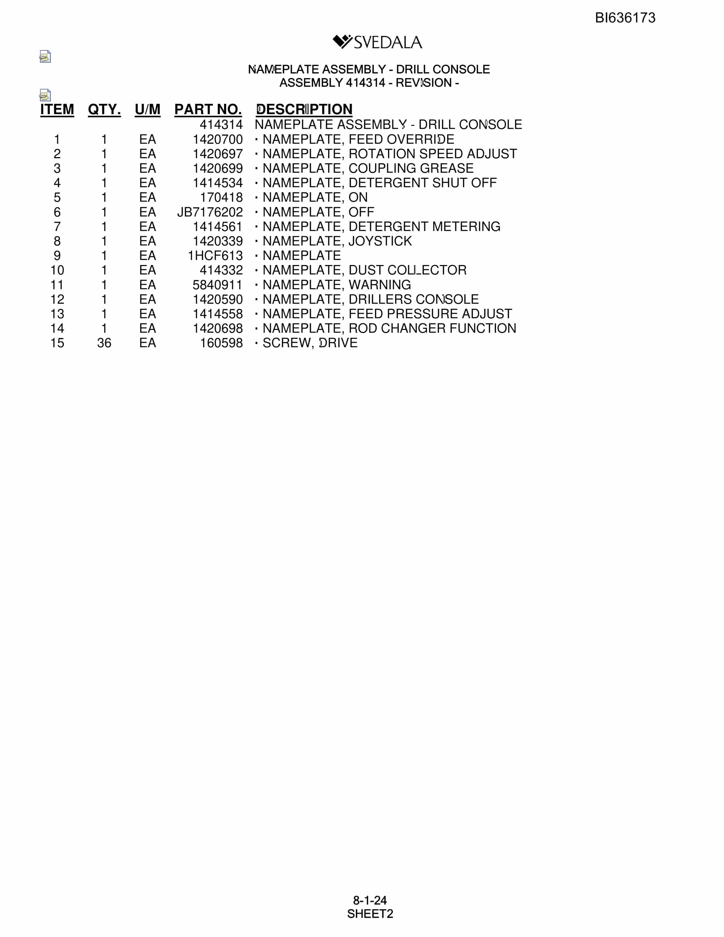 Bucyrus SCH5000 Parts Catalog BI636173-5