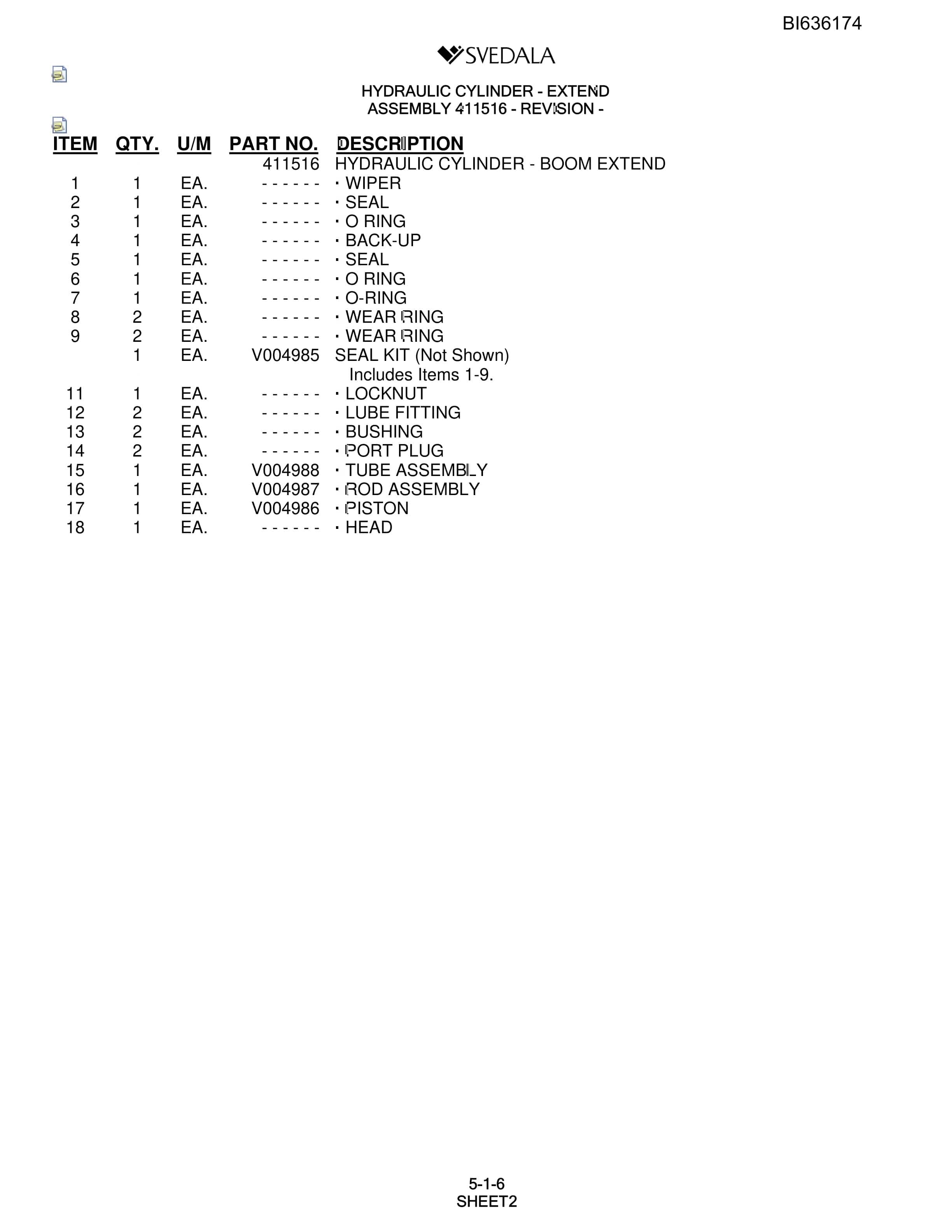 Bucyrus SCH5000 Parts Catalog BI636174-2