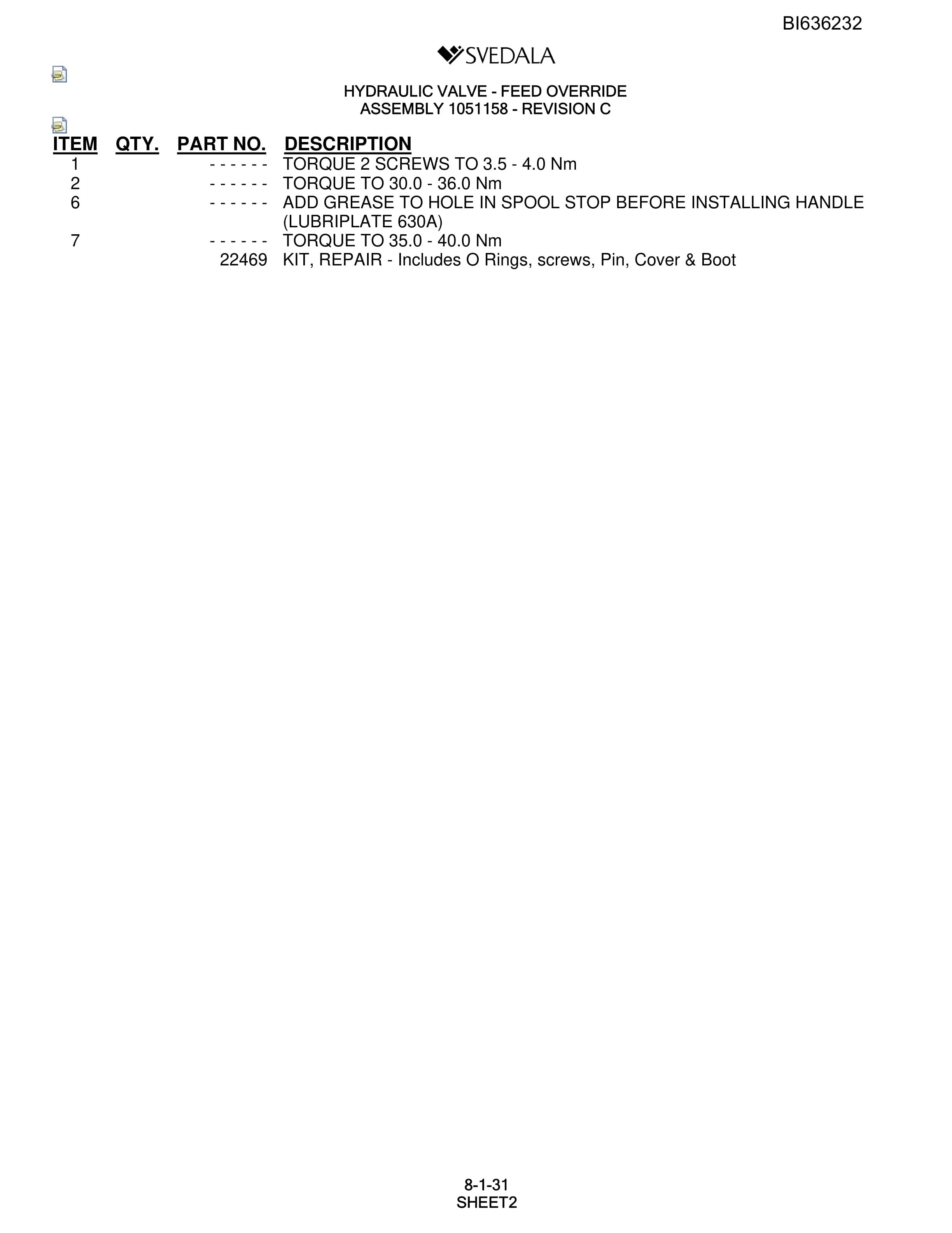 Bucyrus SCH5000 Parts Catalog BI636232-4