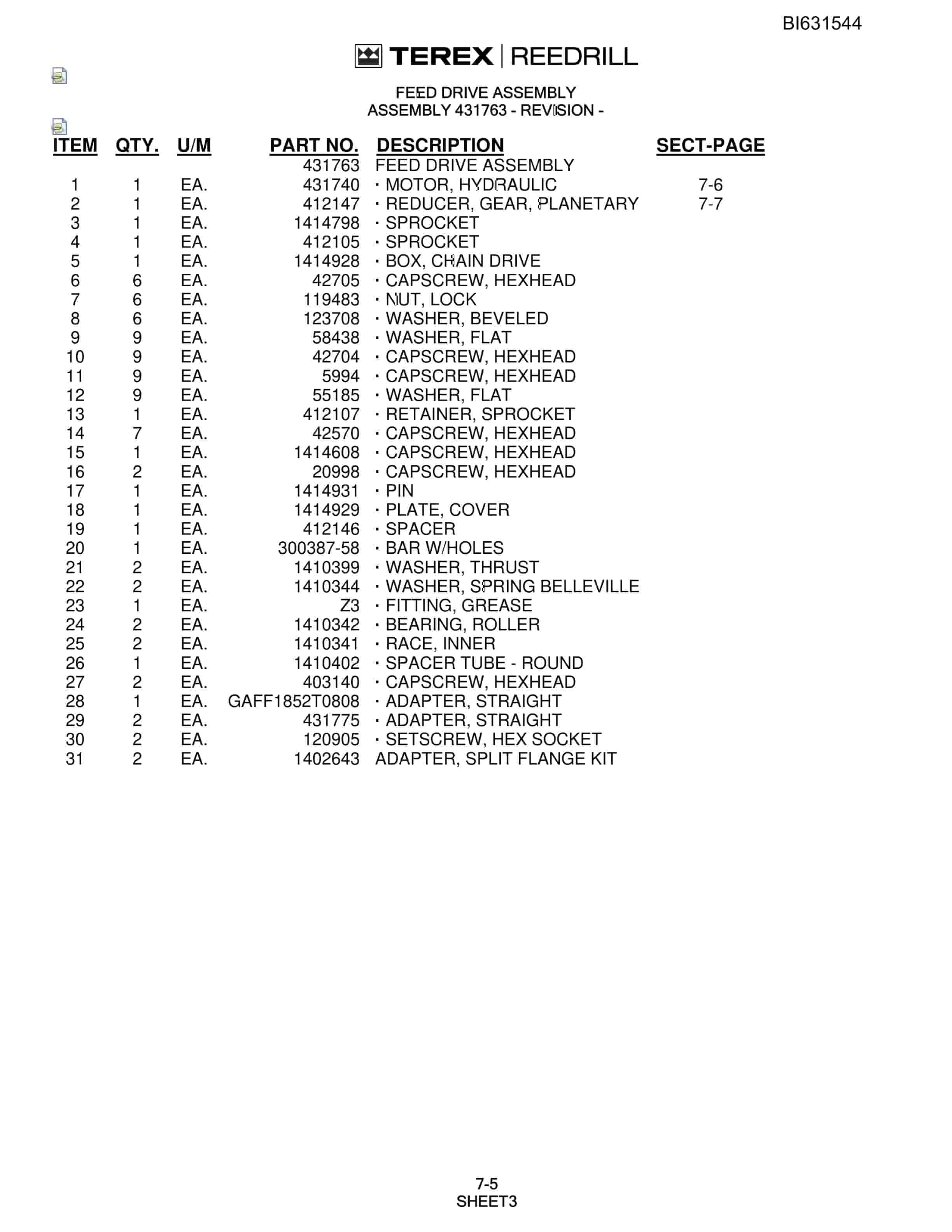 Bucyrus SCH5000CL Hydra-Tracs Self-Contained Hydraulic Track Drills Parts Catalog BI631544-2