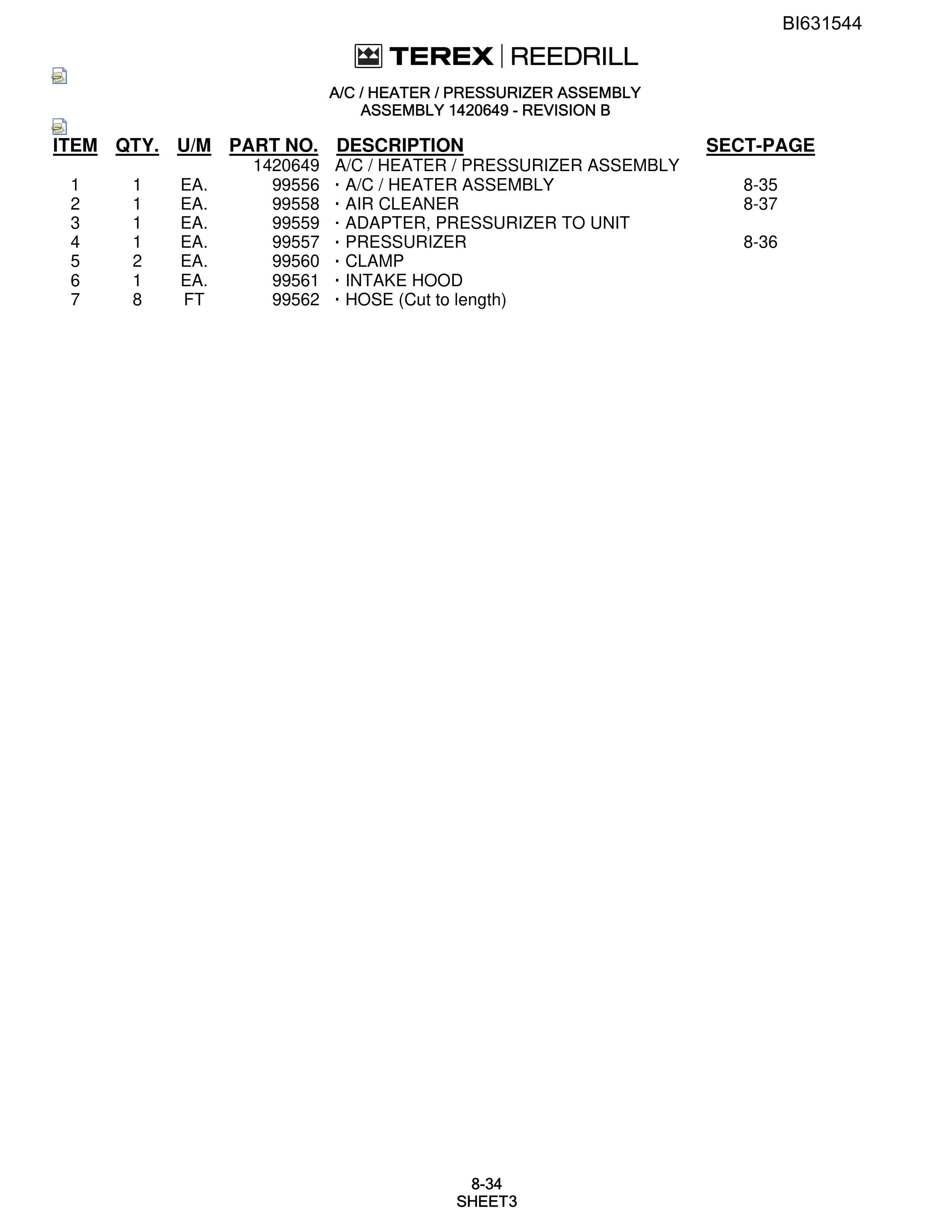 Bucyrus SCH5000CL Hydra-Tracs Self-Contained Hydraulic Track Drills Parts Catalog BI631544-4