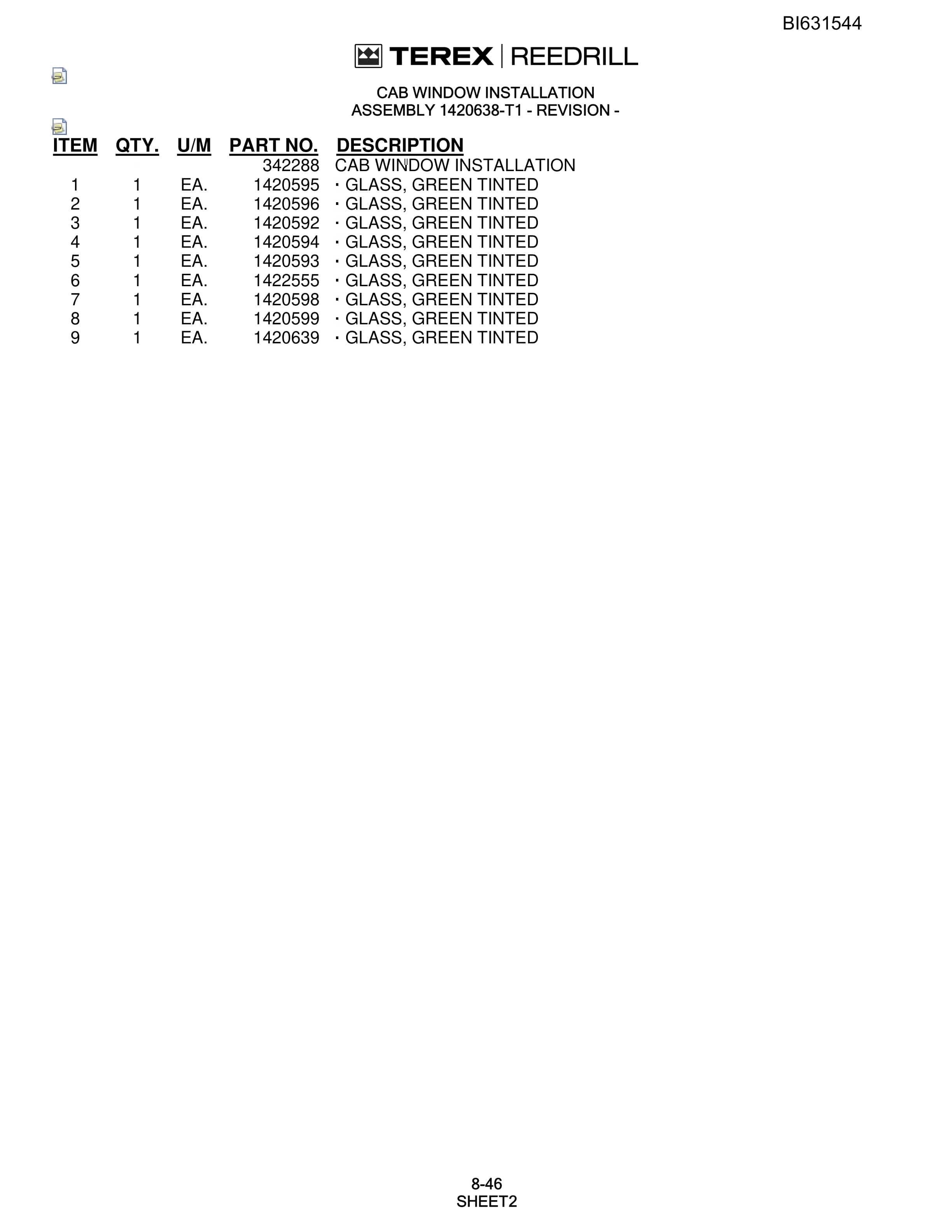 Bucyrus SCH5000CL Hydra-Tracs Self-Contained Hydraulic Track Drills Parts Catalog BI631544-5