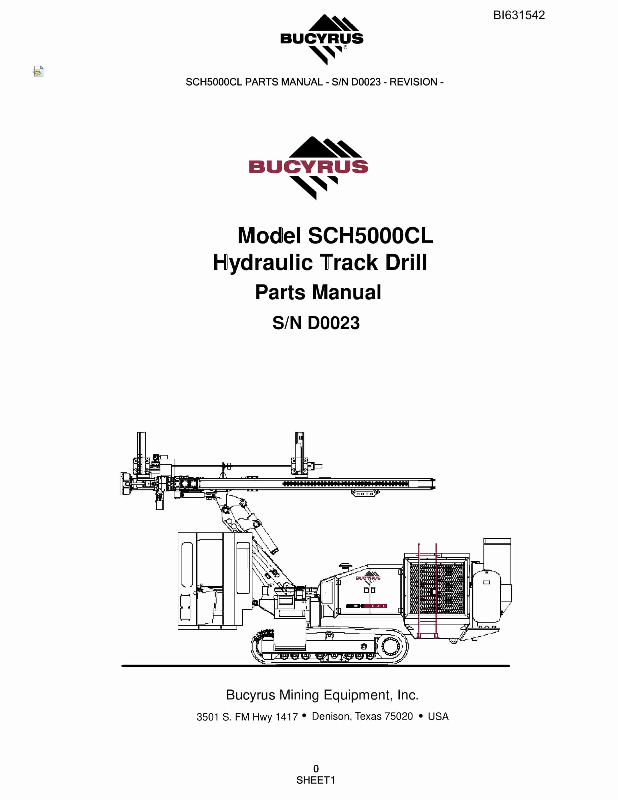 Bucyrus SCH5000CL Hydraulic Track Drill Parts Manual BI631542