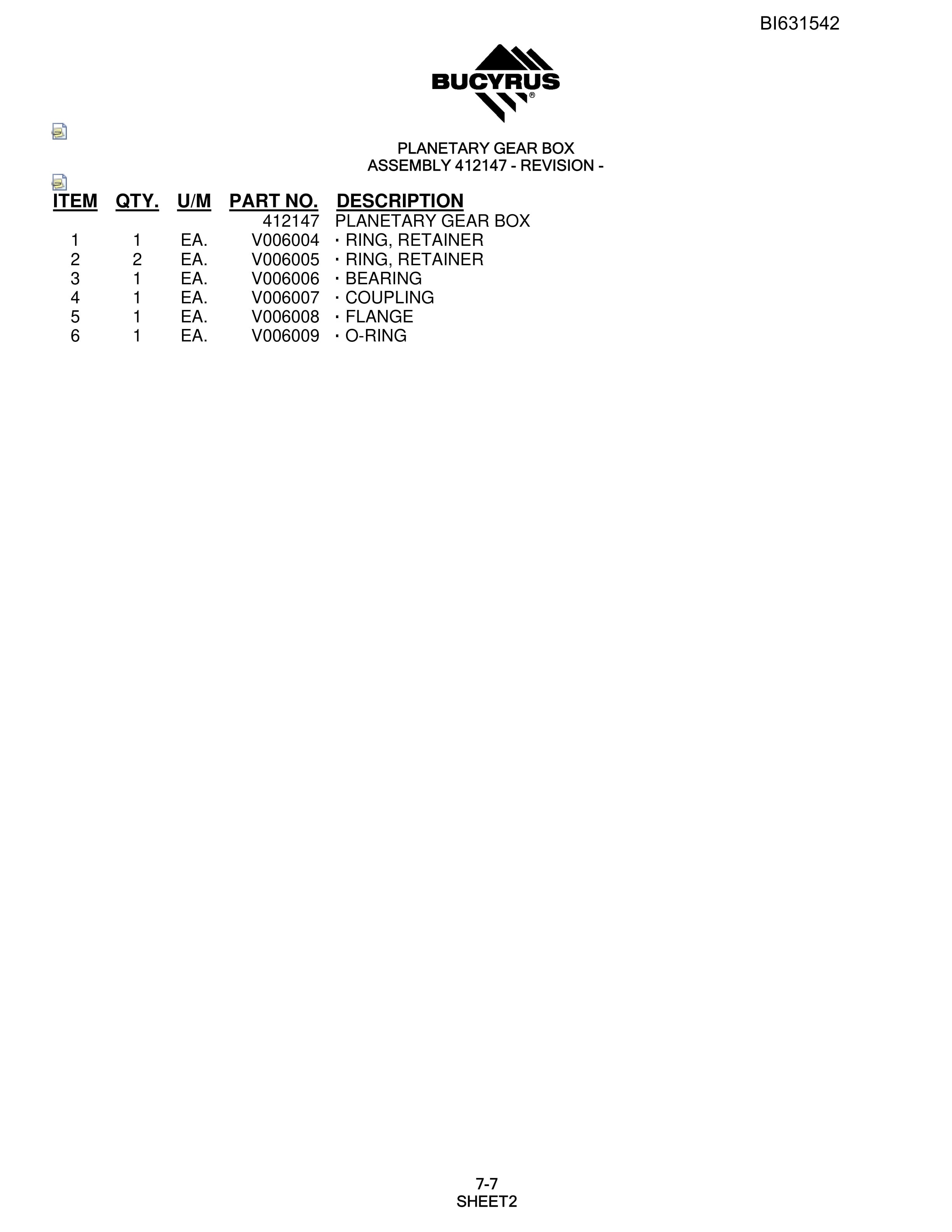 Bucyrus SCH5000CL Hydraulic Track Drill Parts Manual BI631542-2