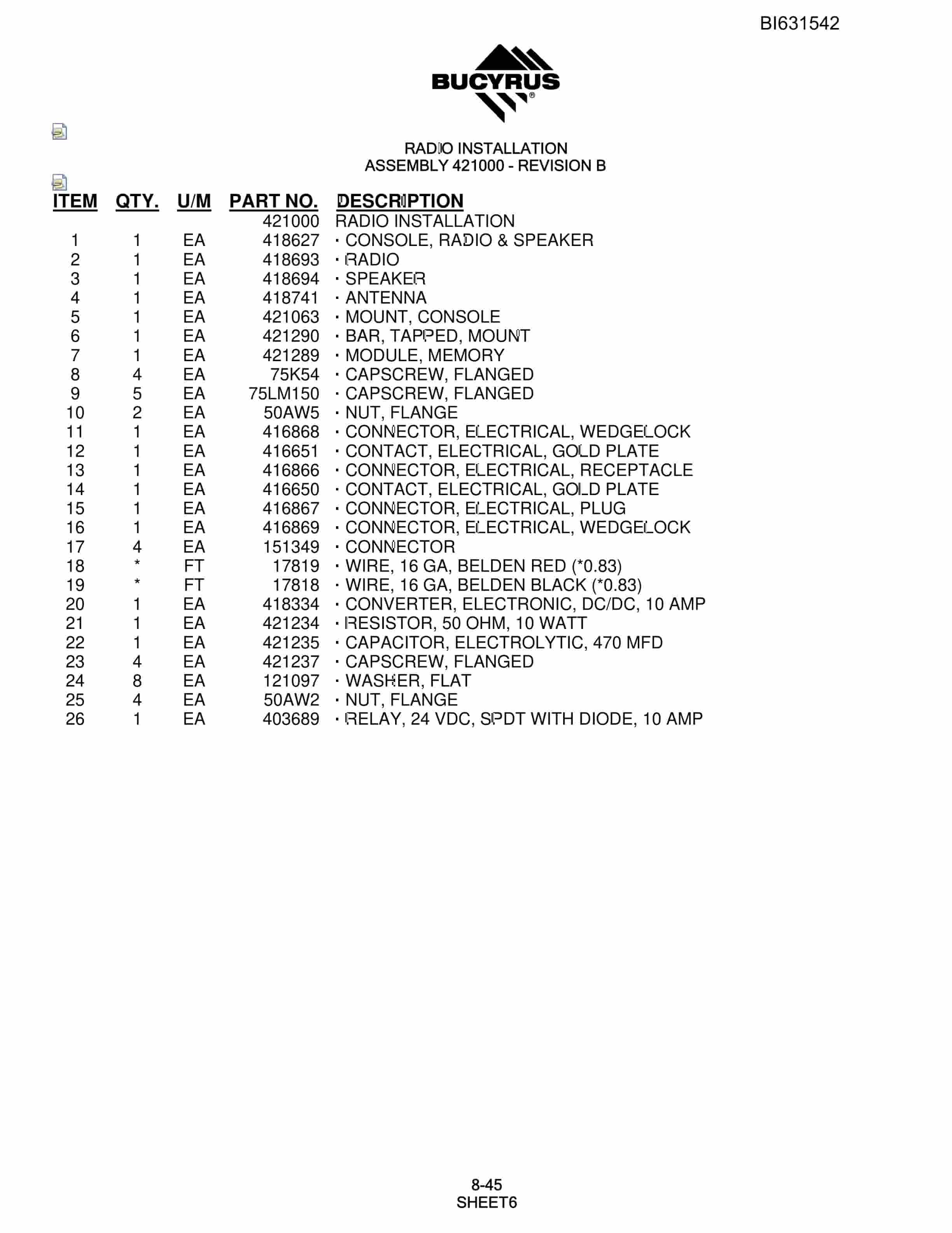 Bucyrus SCH5000CL Hydraulic Track Drill Parts Manual BI631542-5