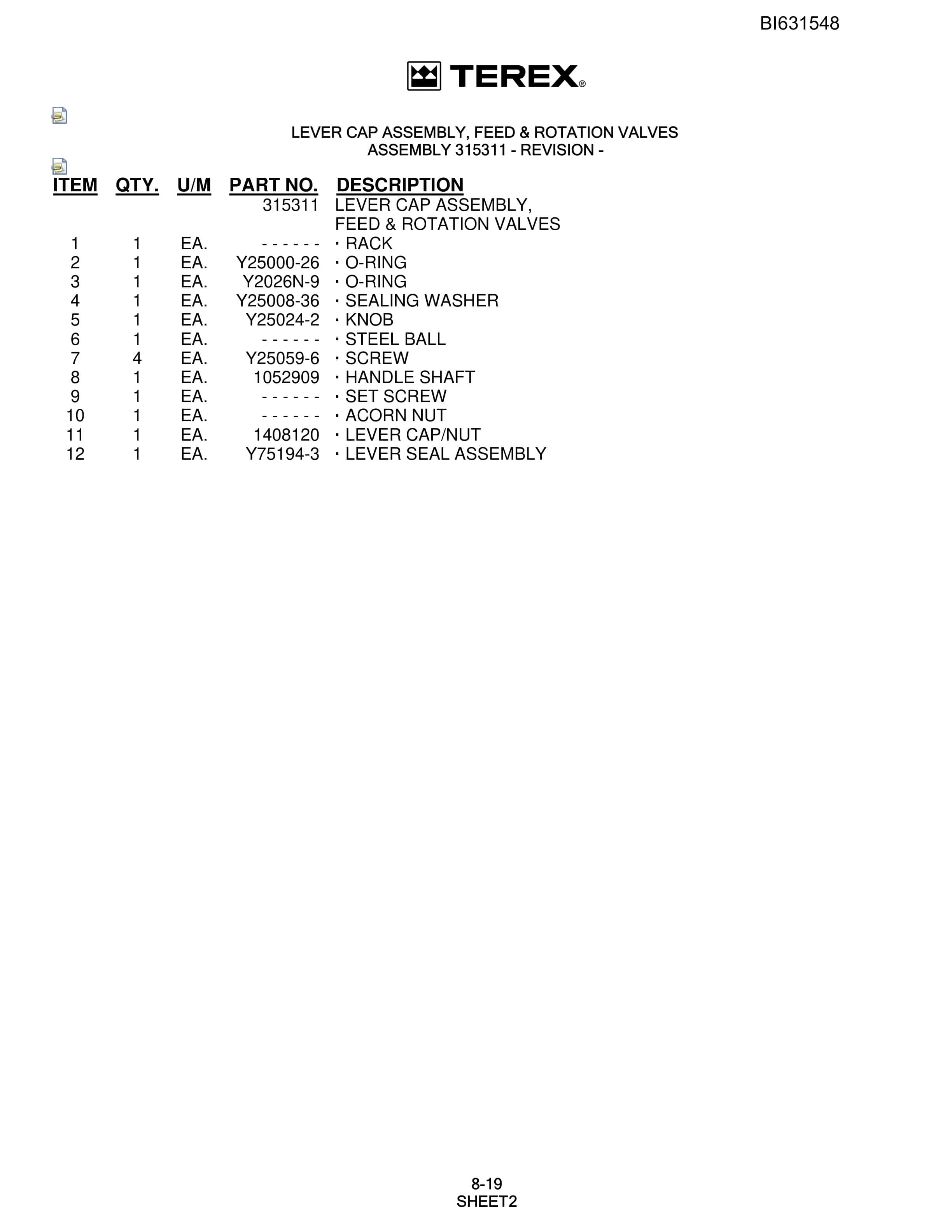 Bucyrus SCH5000CL Parts Catalog BI631548-3
