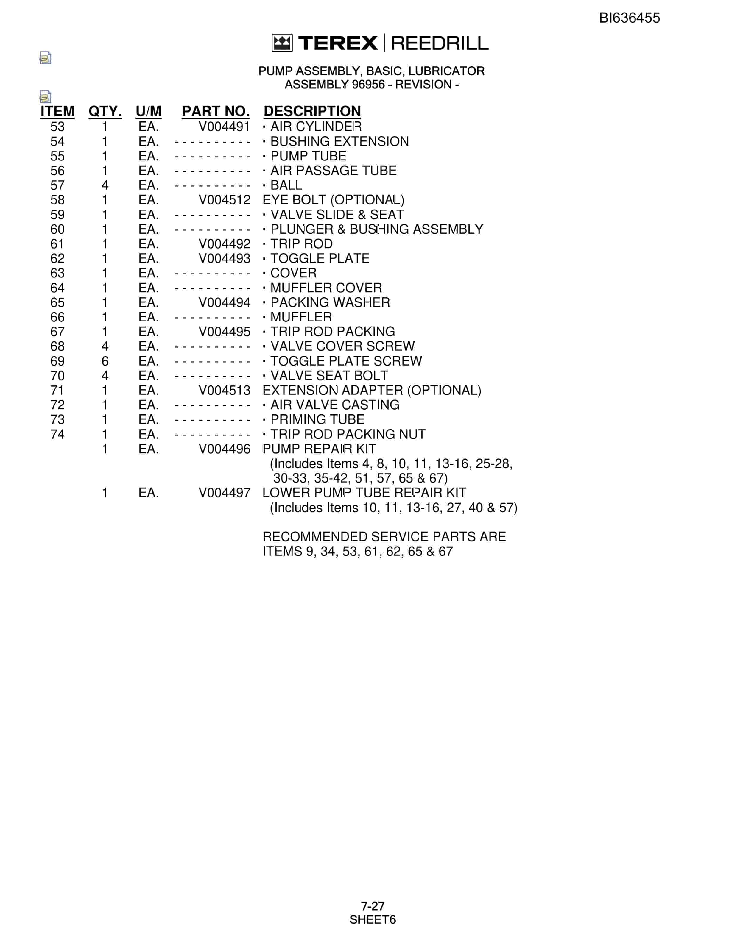 Bucyrus SD345 Hydra-Trac Self-Contained Hydraulic Track Drills Parts Catalog BI636455-3