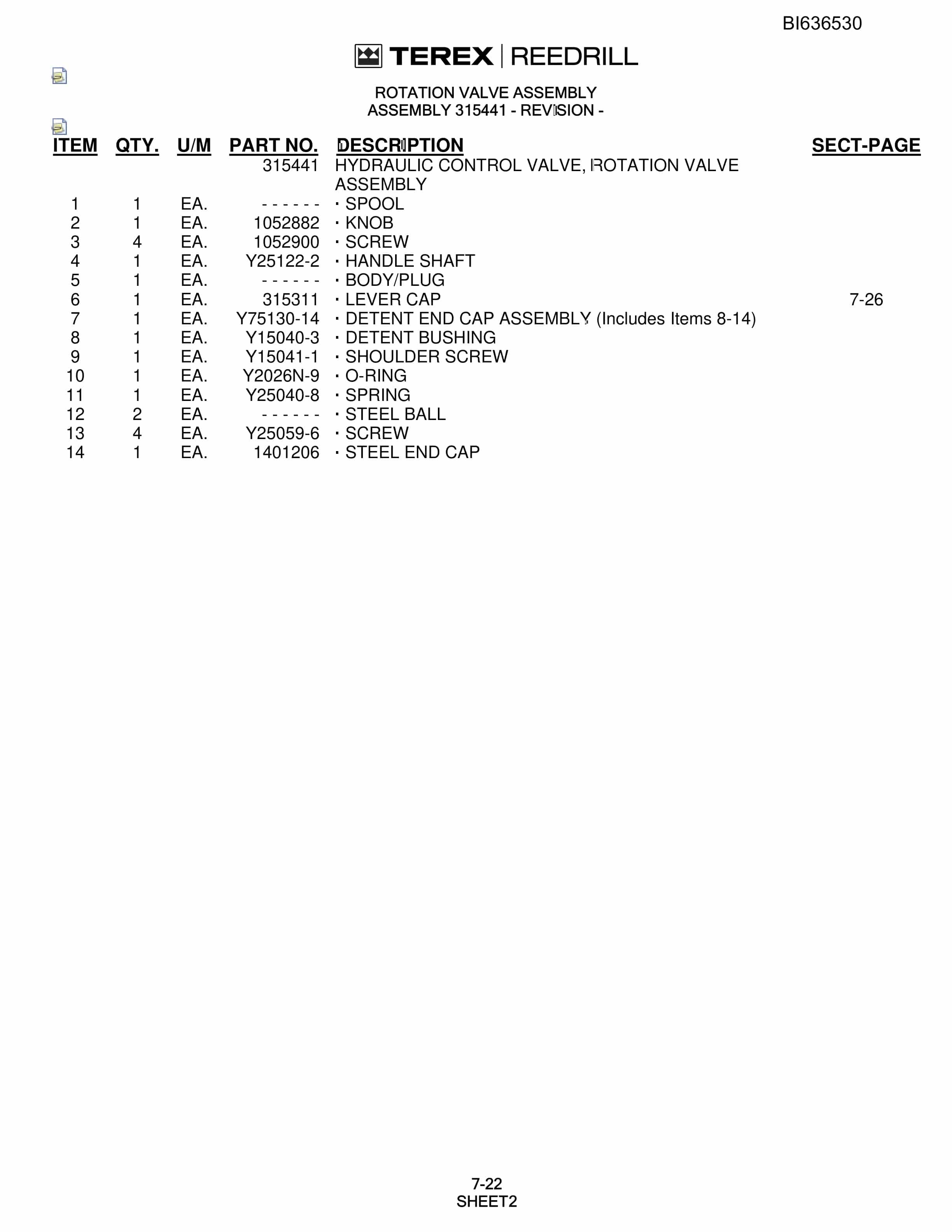 Bucyrus SD345 Hydra-Trac Self-Contained Hydraulic Track Drills Parts Catalog BI636530-5