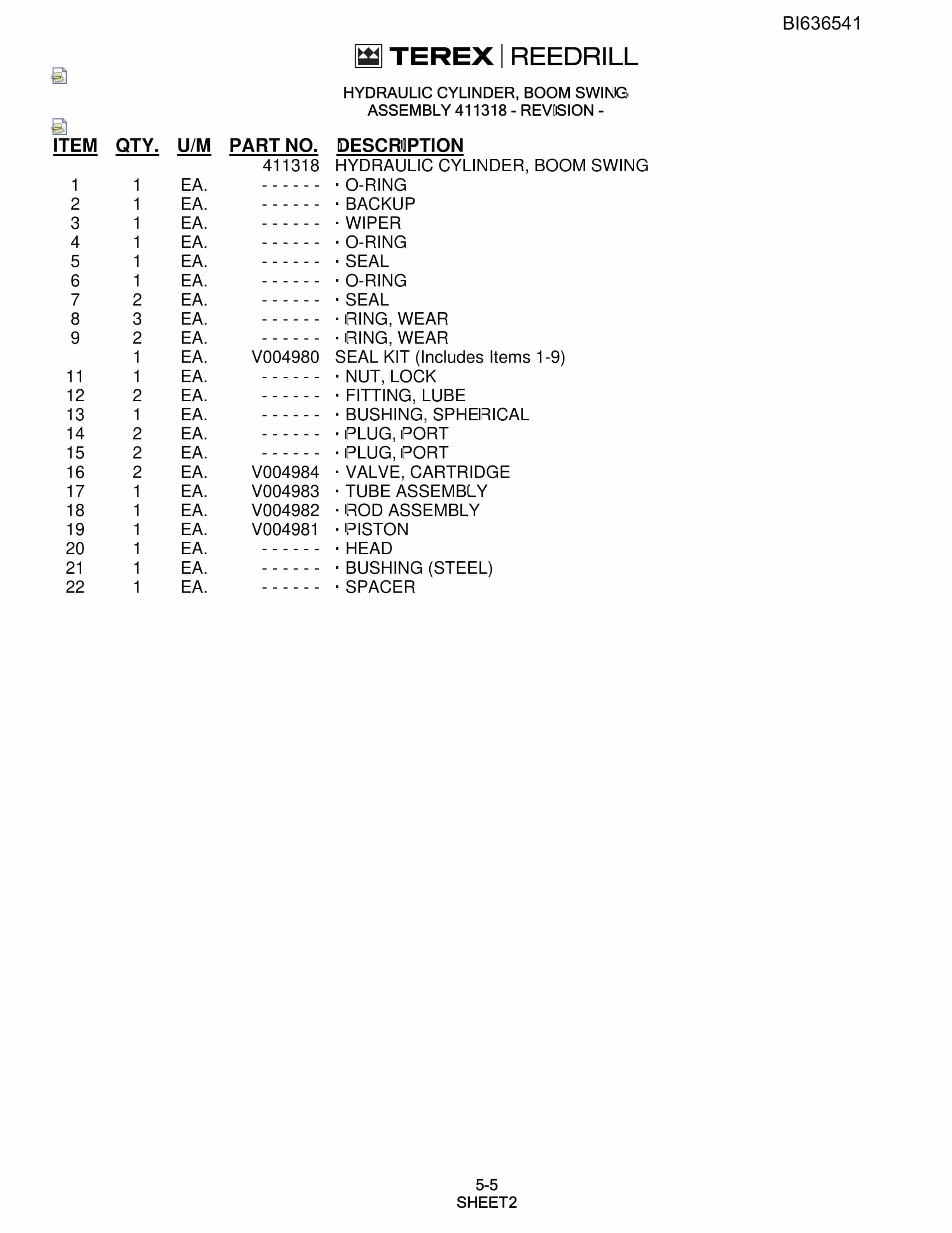 Bucyrus SD345 Hydra-Trac Self-Contained Hydraulic Track Drills Parts Catalog BI636541-2