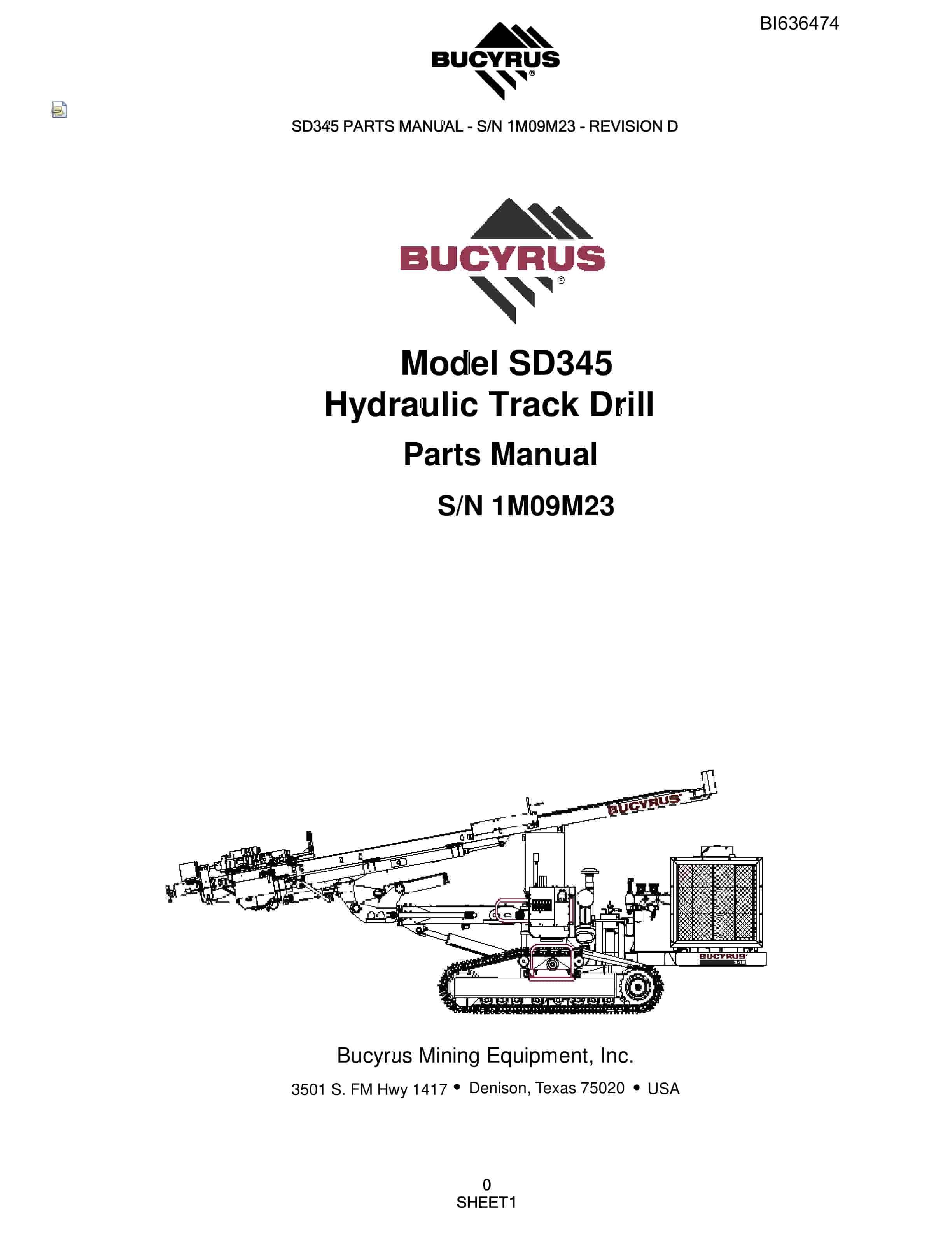 Bucyrus SD345 Hydraulic Track Drill Parts Manual BI636474