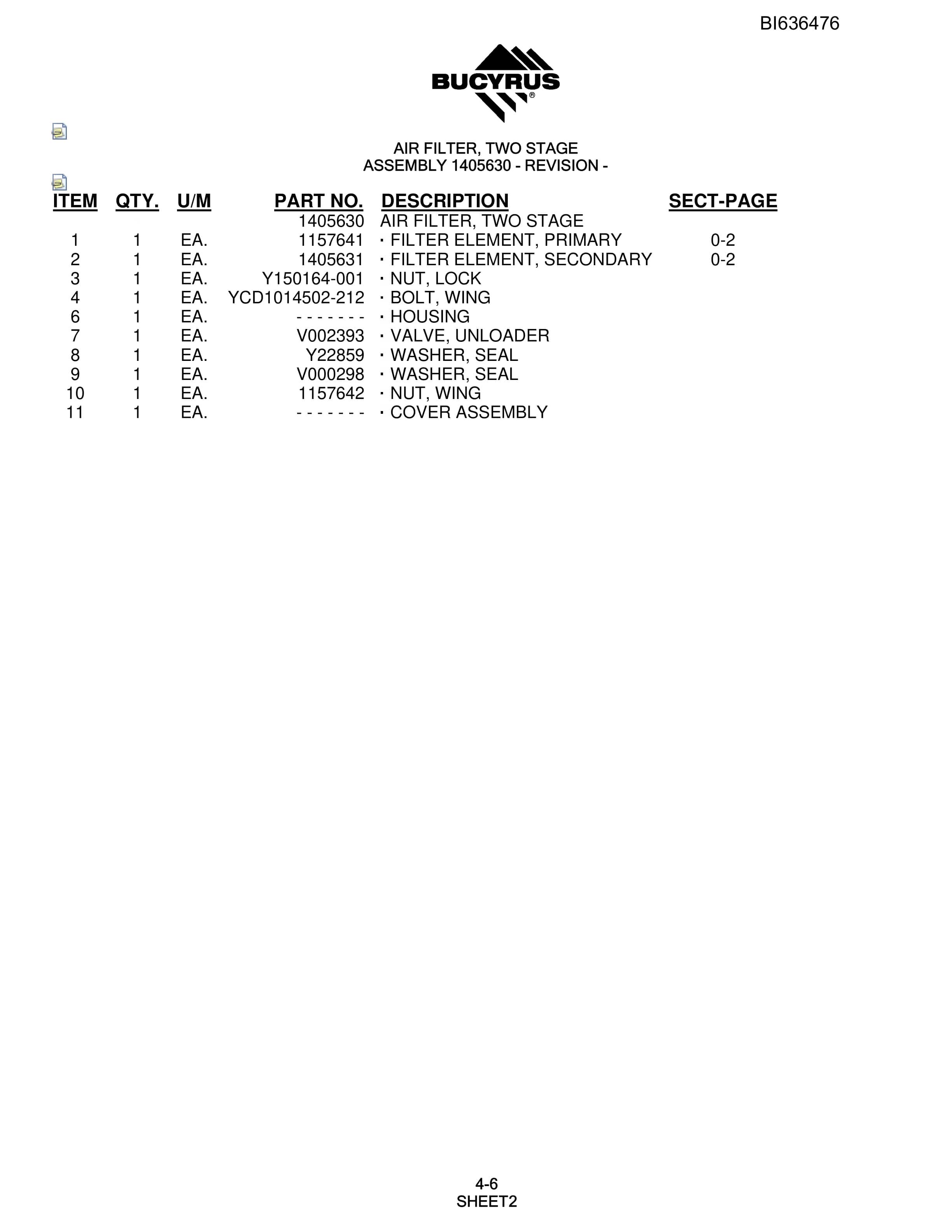 Bucyrus SD345 Hydraulic Track Drill Parts Manual BI636476-2