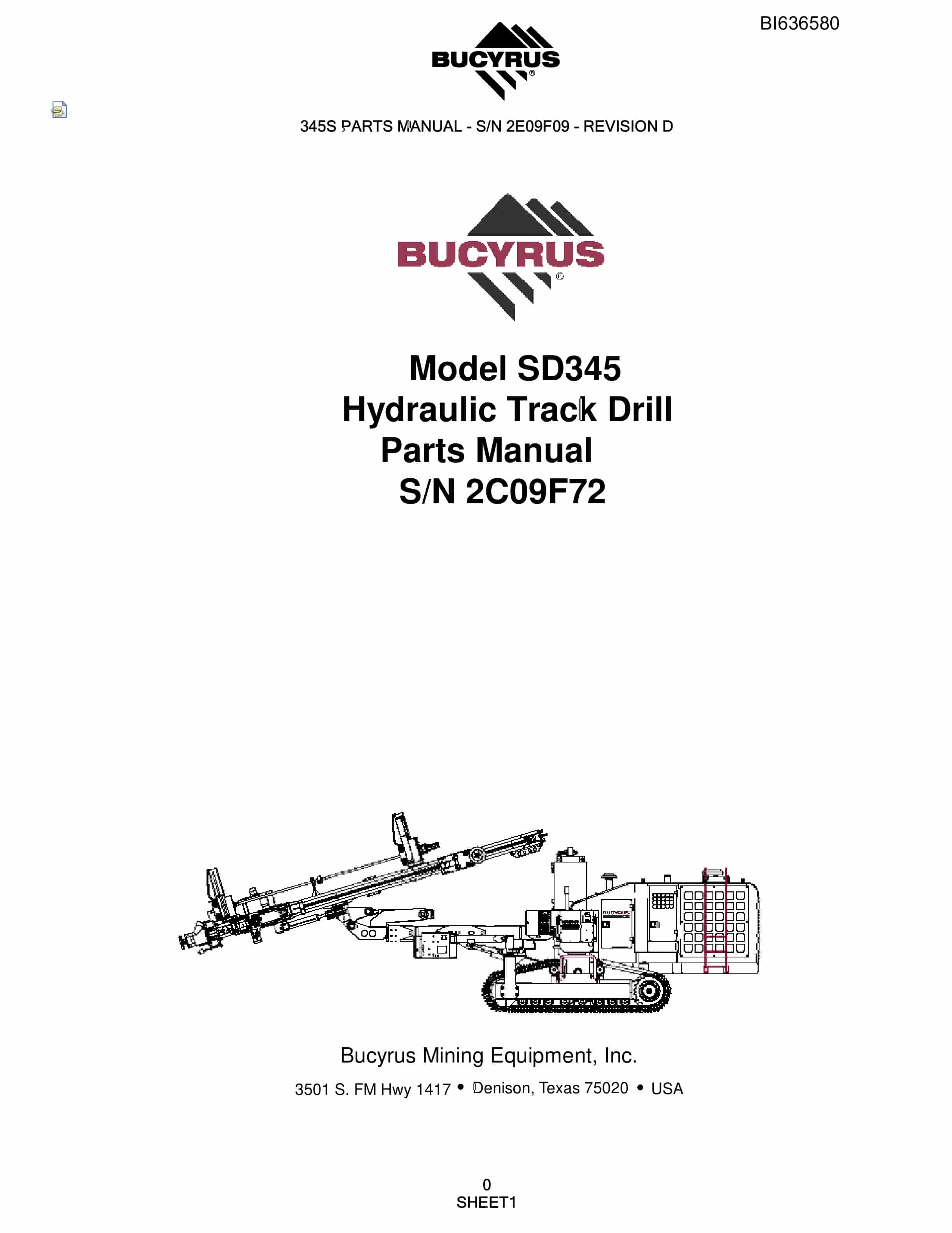 Bucyrus SD345 Hydraulic Track Drill Parts Manual BI636580