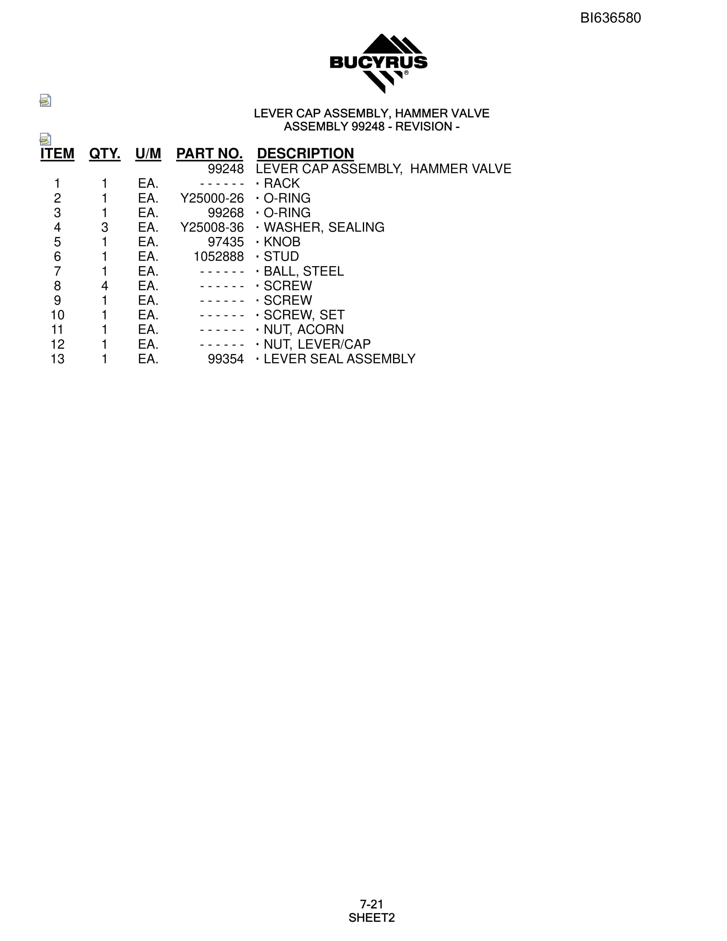 Bucyrus SD345 Hydraulic Track Drill Parts Manual BI636580-4