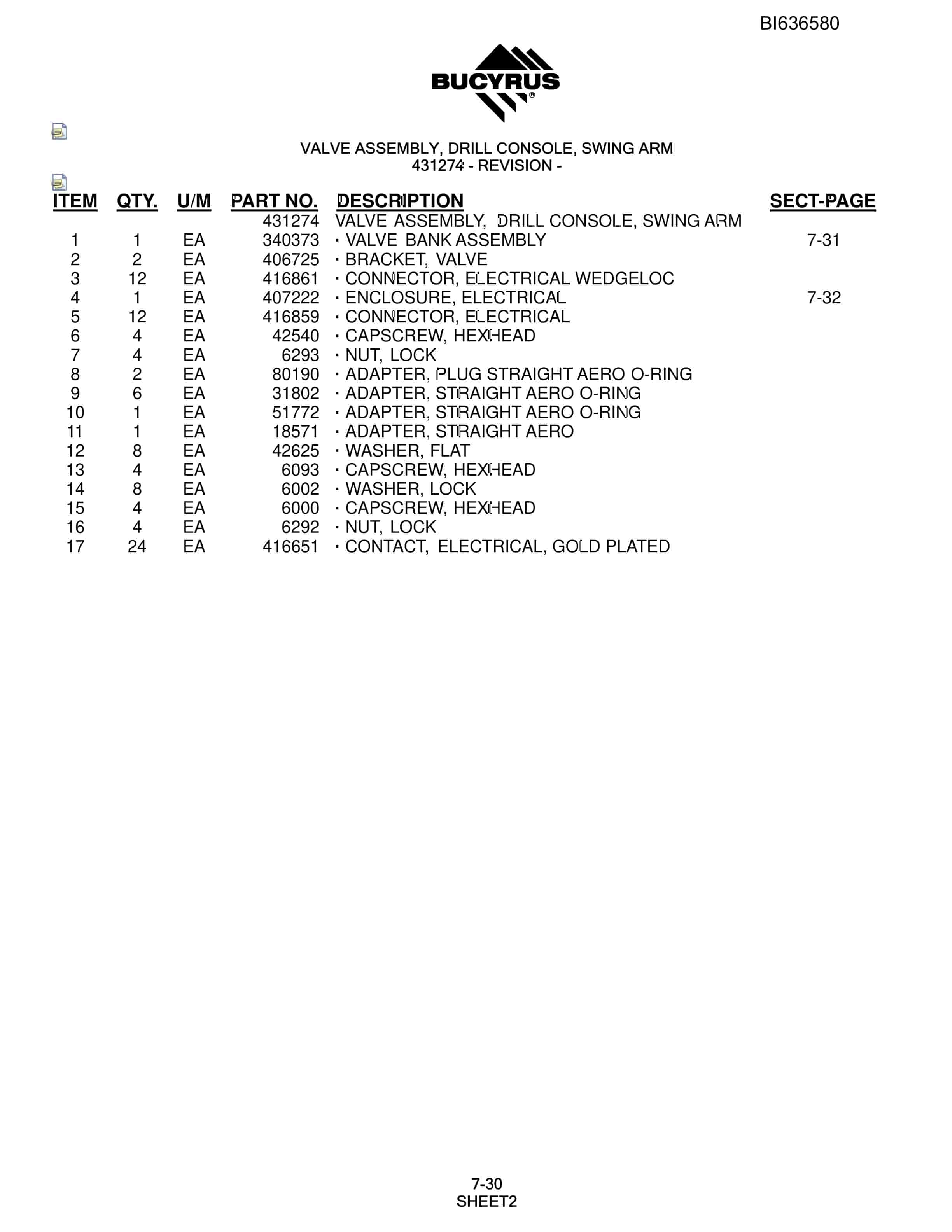 Bucyrus SD345 Hydraulic Track Drill Parts Manual BI636580-5