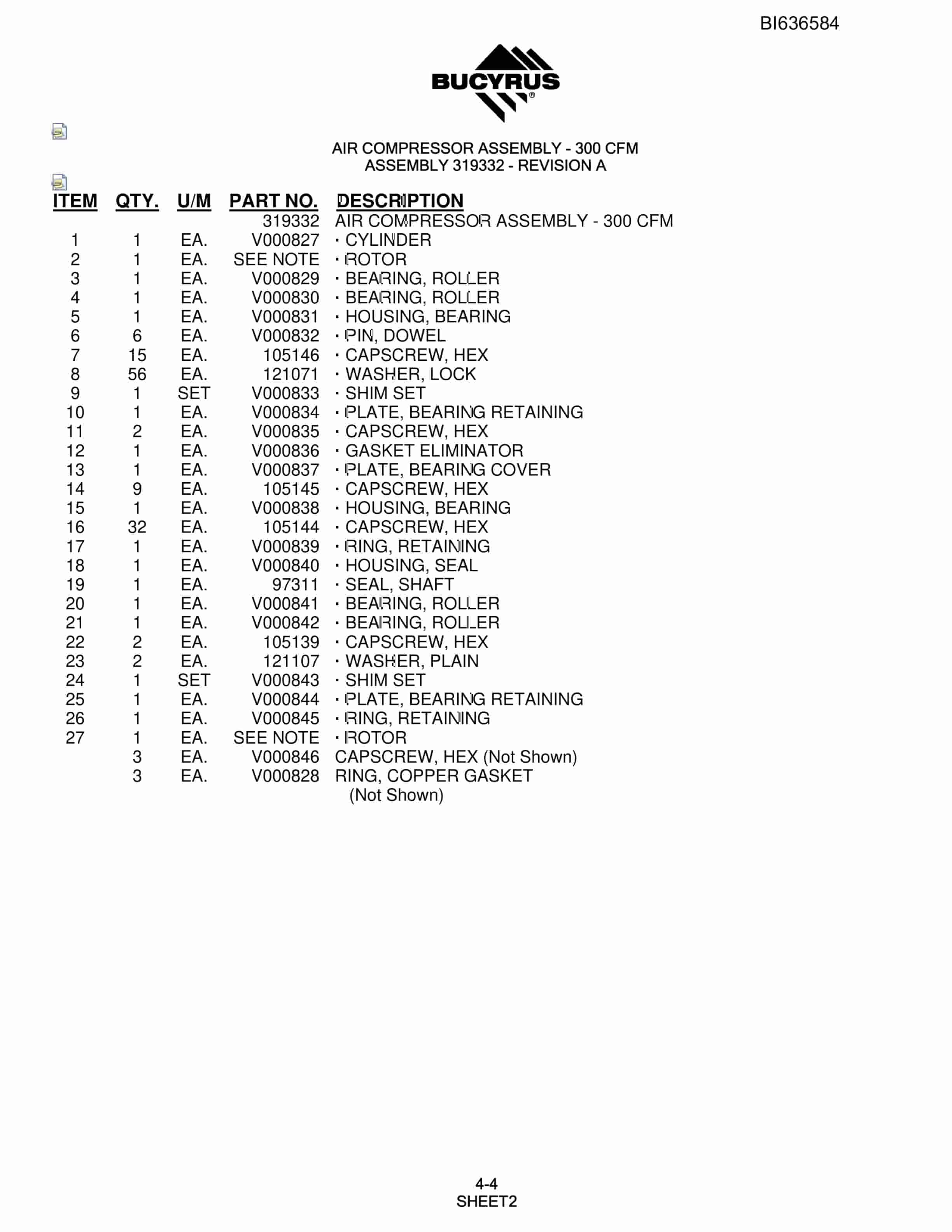Bucyrus SD345 Hydraulic Track Drill Parts Manual BI636584-2