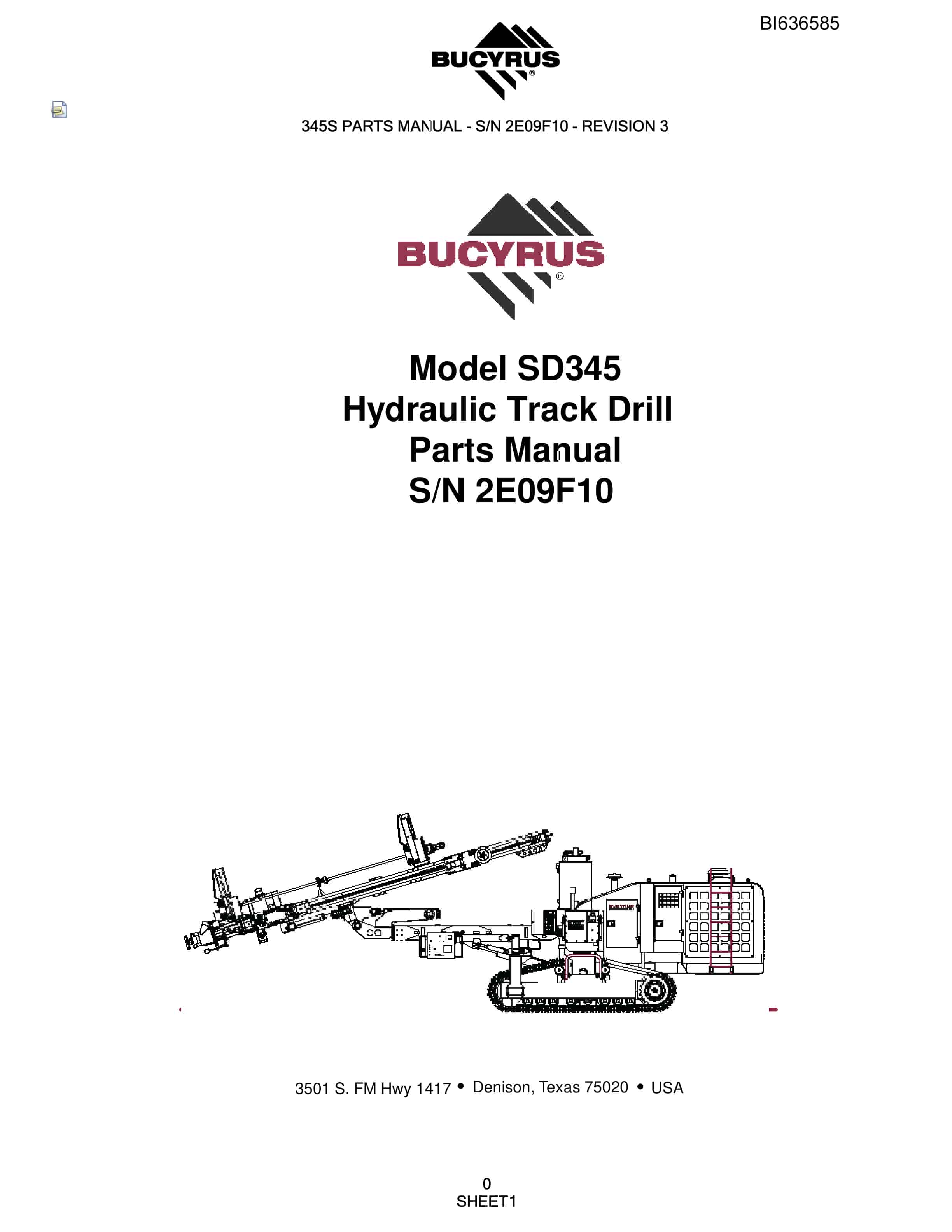 Bucyrus SD345 Hydraulic Track Drill Parts Manual BI636585