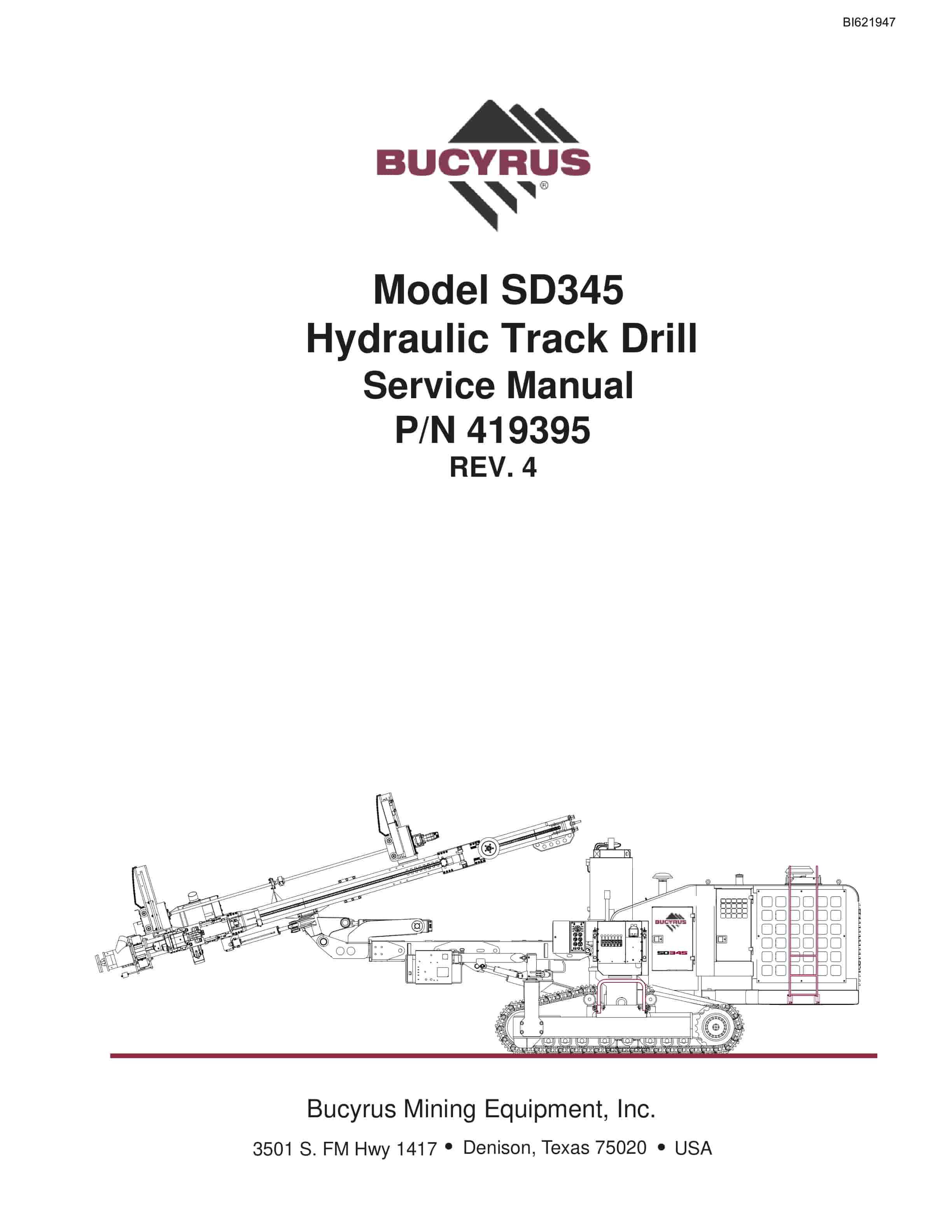 Bucyrus SD345 Hydraulic Track Drill Service Manual BI621947