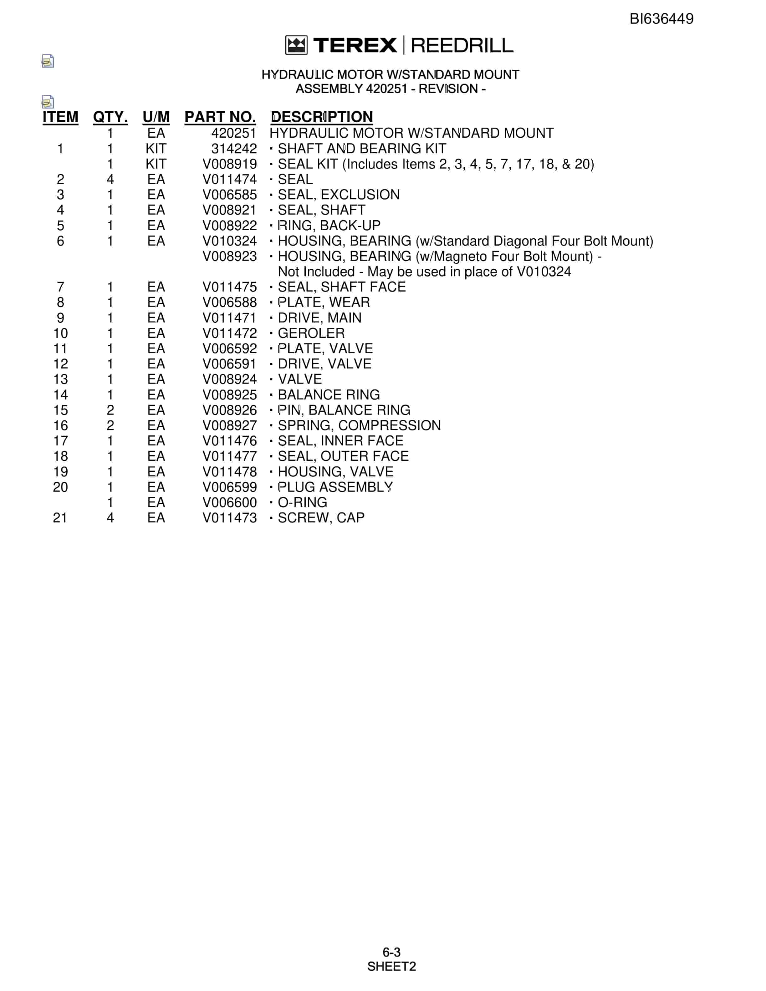 Bucyrus SD345S-51 Parts Catalog BI636449-2
