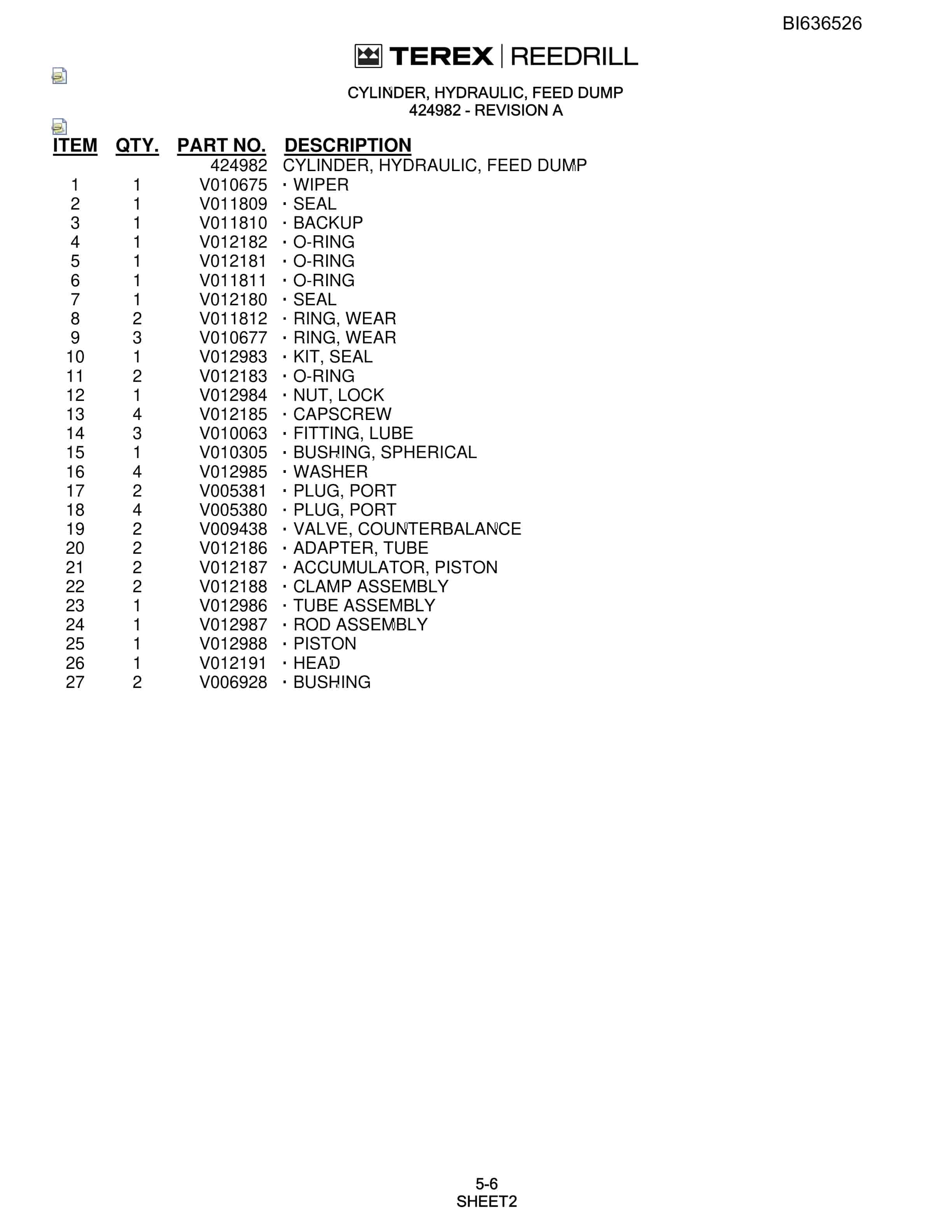 Bucyrus SD345S Hydra-Trac Self-Contained Hydraulic Track Drills Parts Catalog BI636526-2