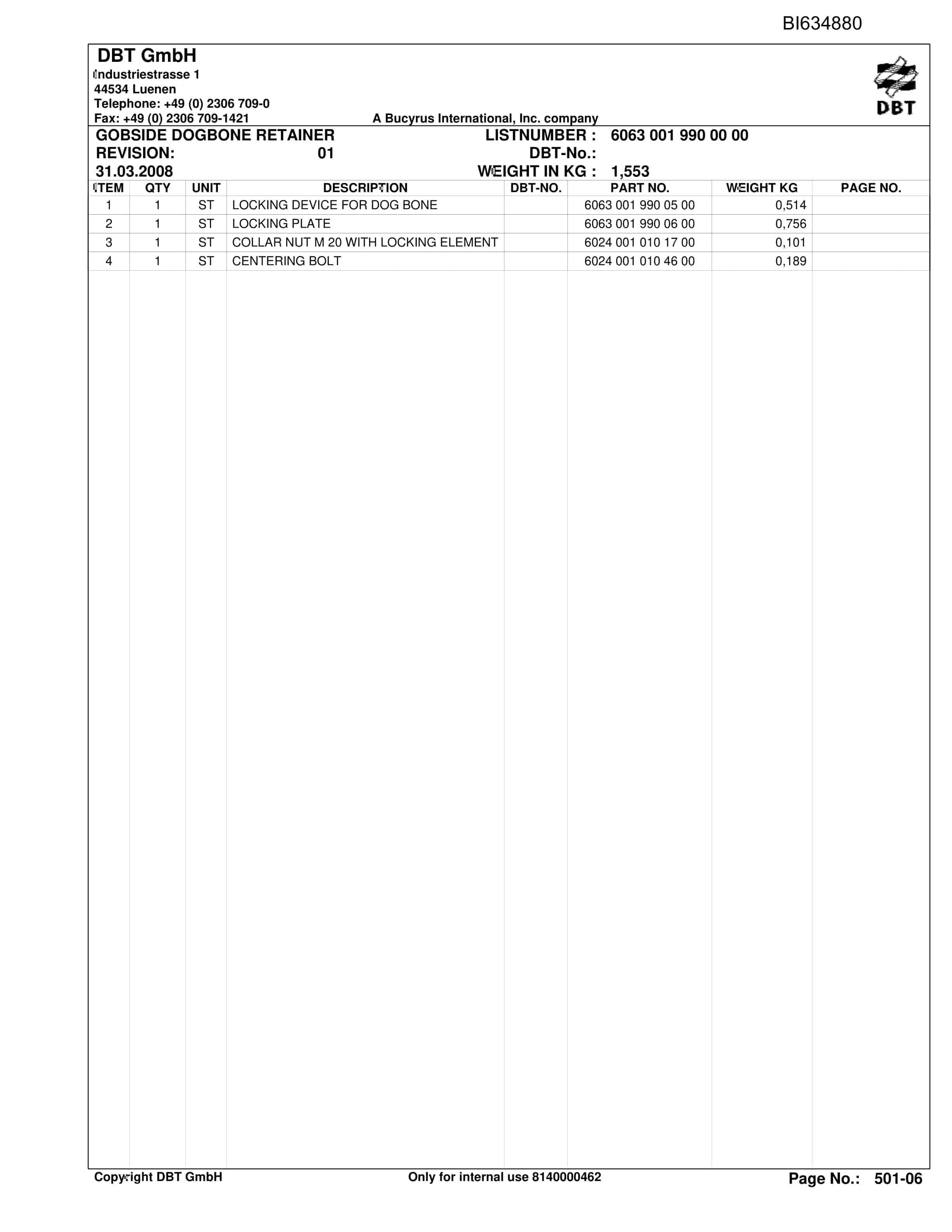 Bucyrus SHANXI LILIU Documentation Parts Catalog BI634880-5
