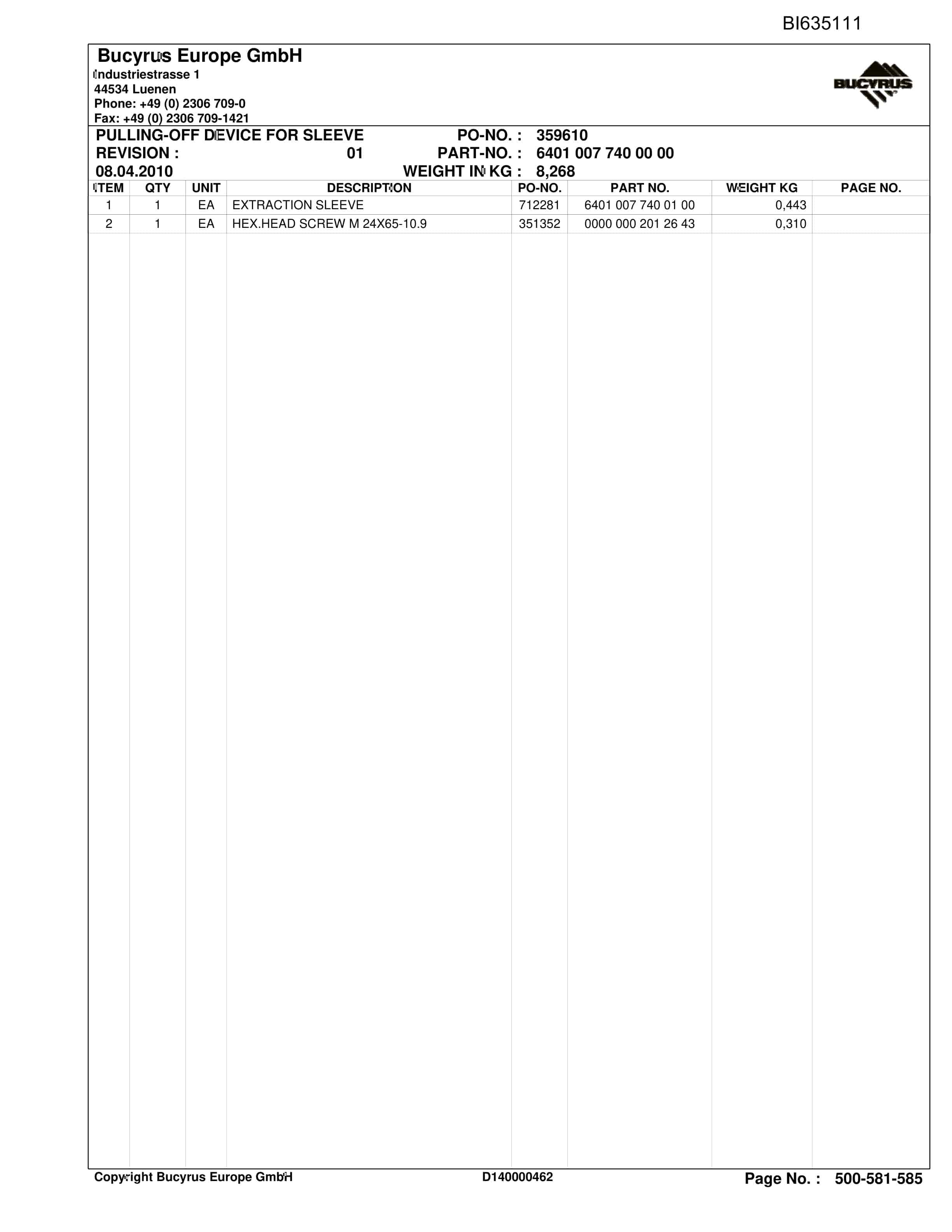 Bucyrus SHANXI LILIU RHH Plow System Parts Catalog BI635111-3