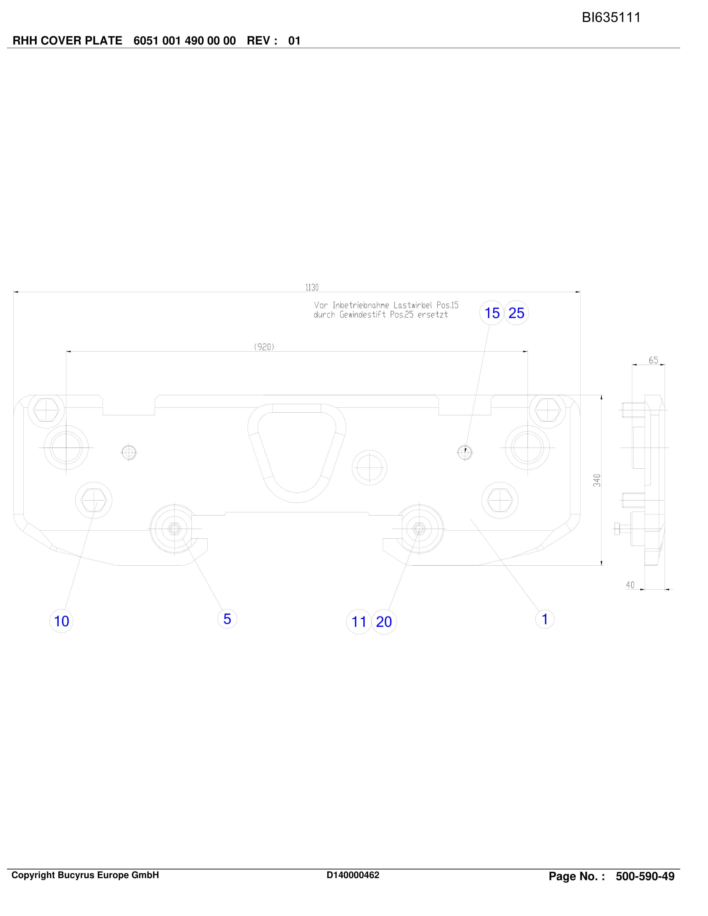 Bucyrus SHANXI LILIU RHH Plow System Parts Catalog BI635111-5