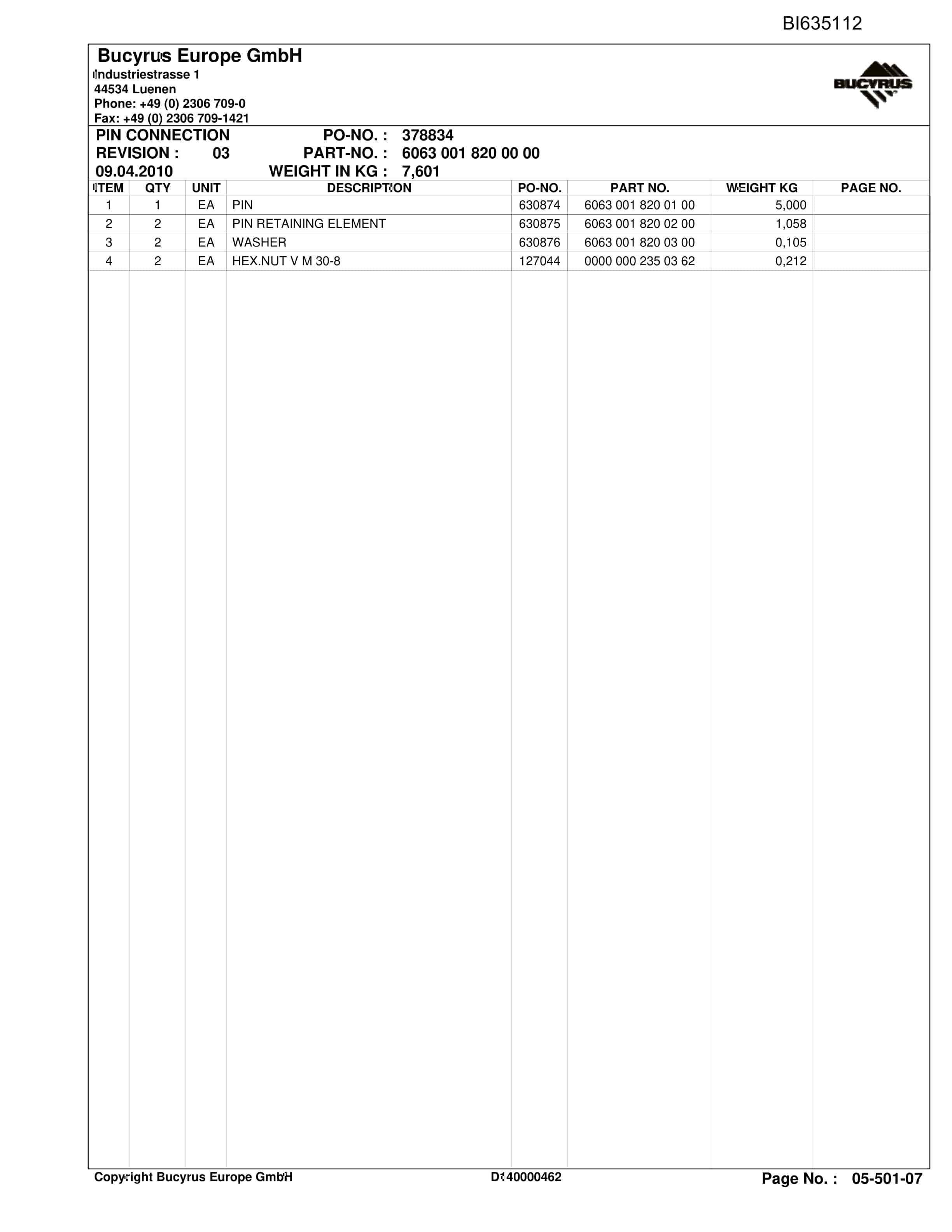 Bucyrus SHANXI LILIU RHH Plow System Parts Catalog BI635112-2
