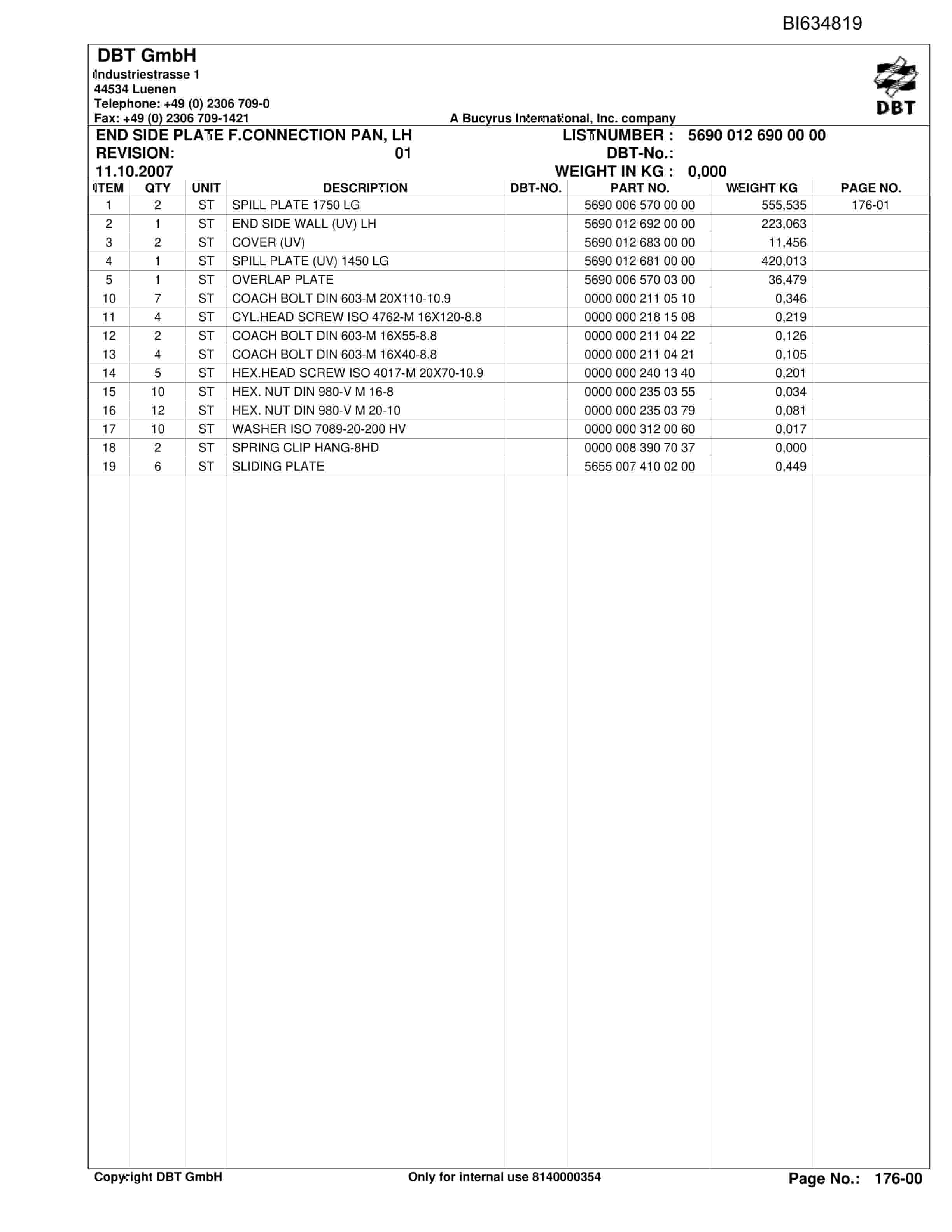 Bucyrus SHENHUA 10, SH-AFC PF 6-1142 Parts Catalog BI634819-2