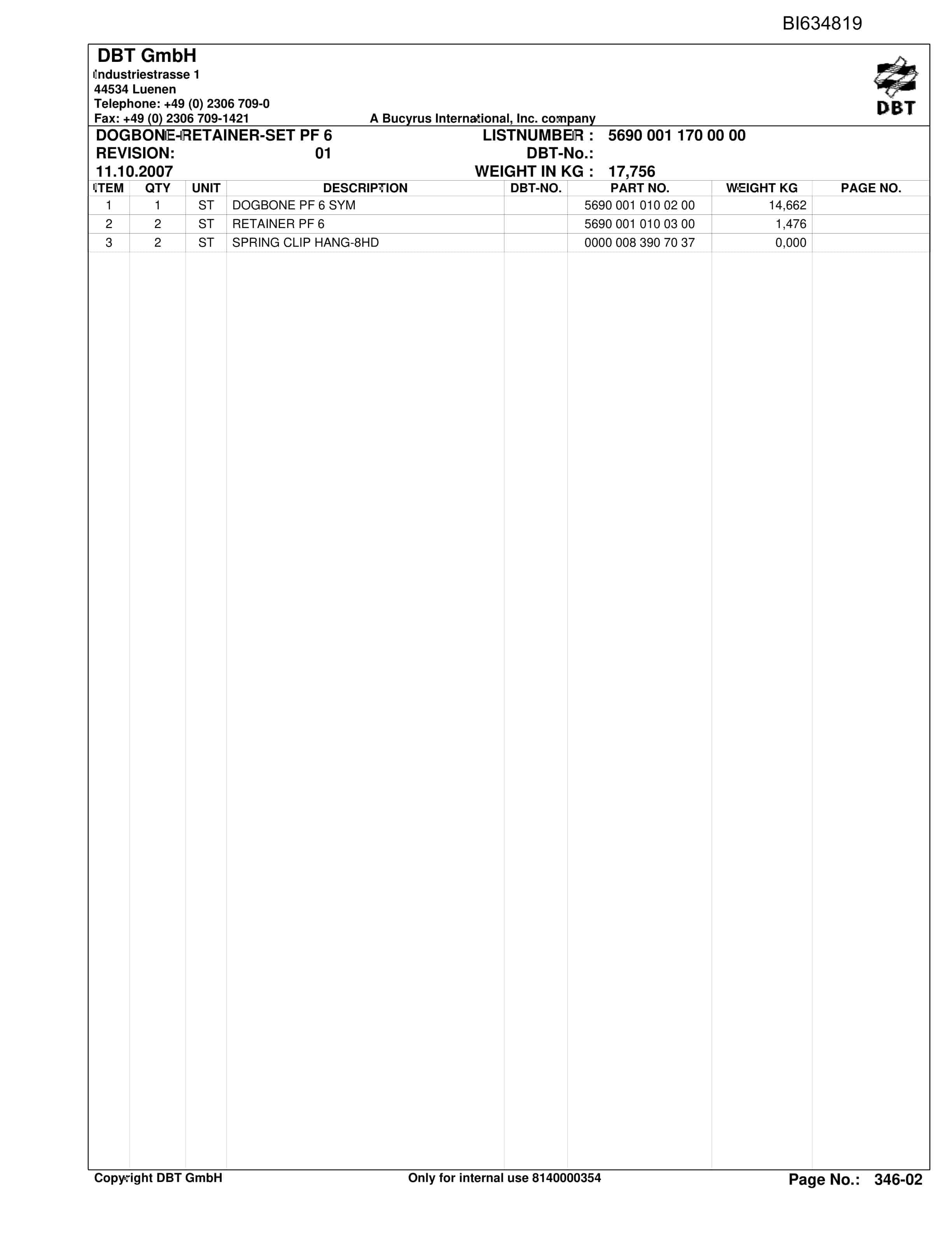 Bucyrus SHENHUA 10, SH-AFC PF 6-1142 Parts Catalog BI634819-3