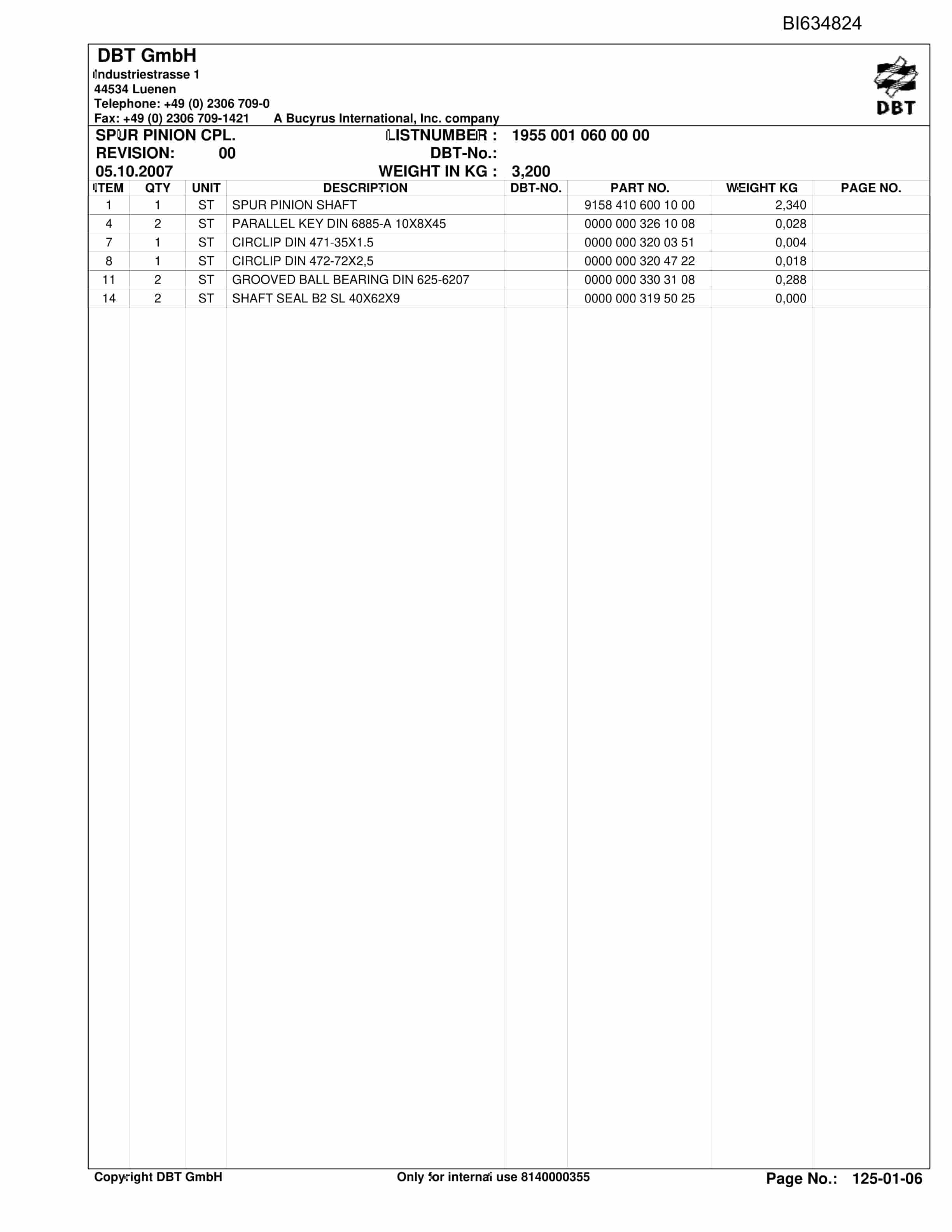 Bucyrus SHENHUA 11, SH-AFC PF 6-1142 Parts Catalog BI634824-2