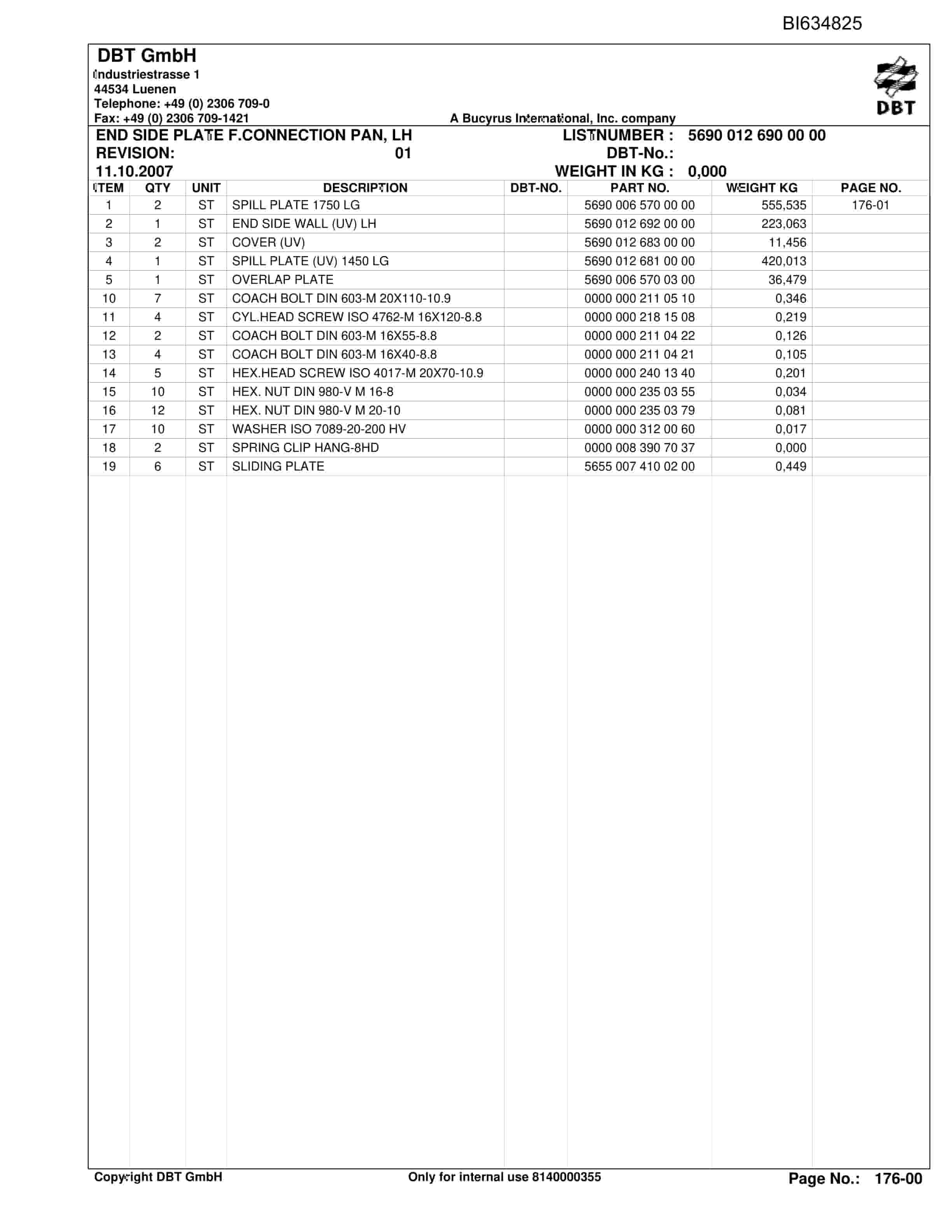 Bucyrus SHENHUA 11, SH-AFC PF 6-1142 Parts Catalog BI634825-2