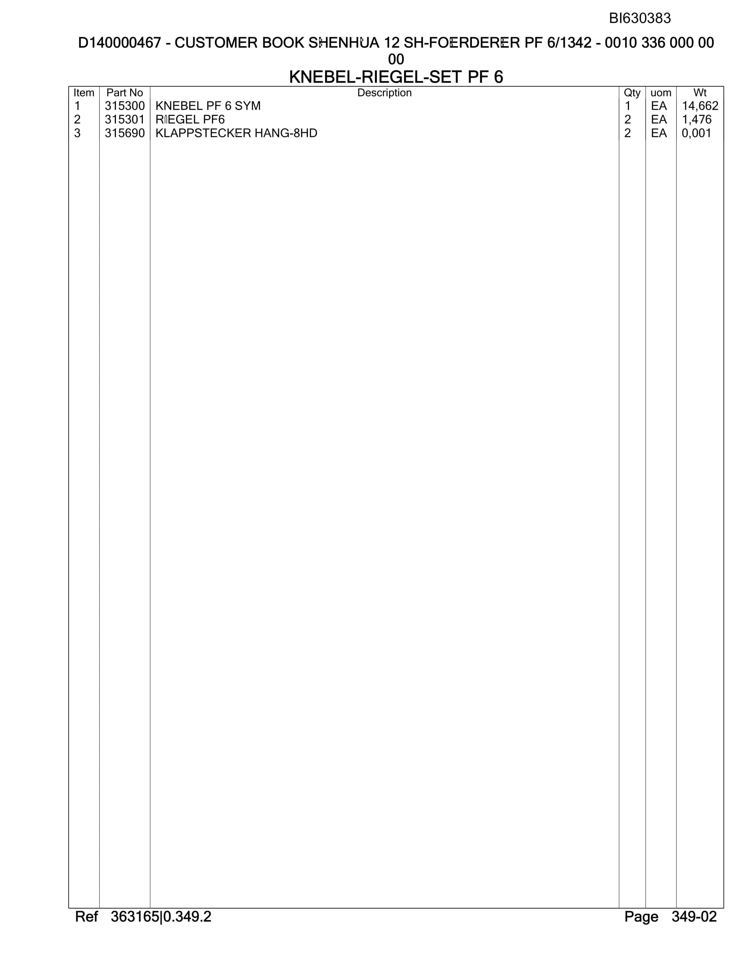 Bucyrus Shenhua 12 SH-Foerdered PF 6-1342 Parts Catalog BI630383-5