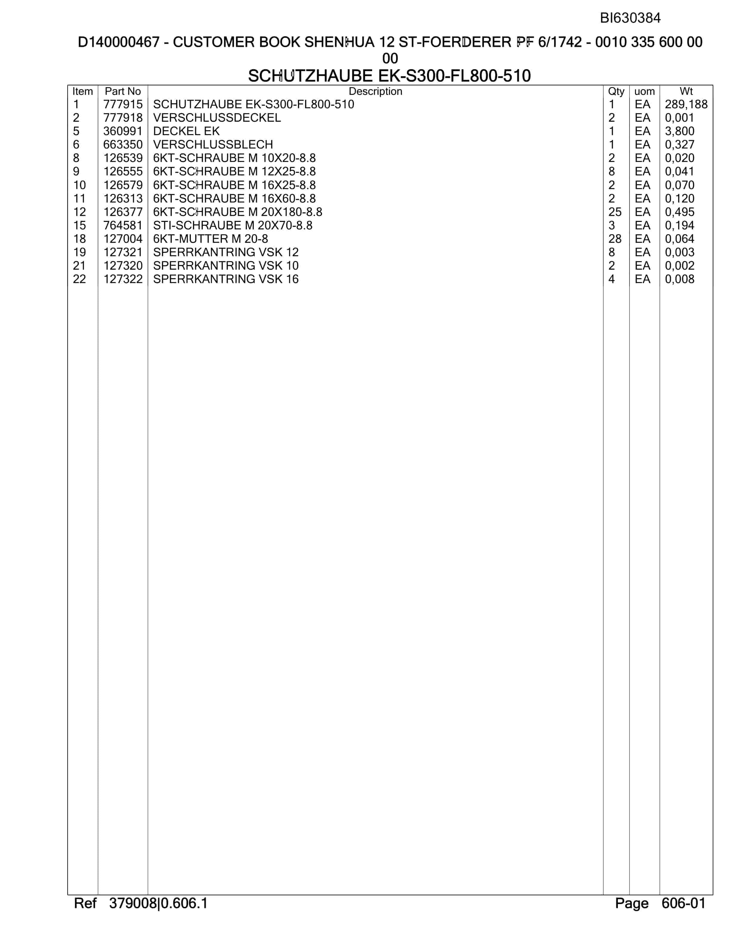 Bucyrus Shenhua 12 ST-Foerdered PF 6-1742 Parts Catalog BI630384-2