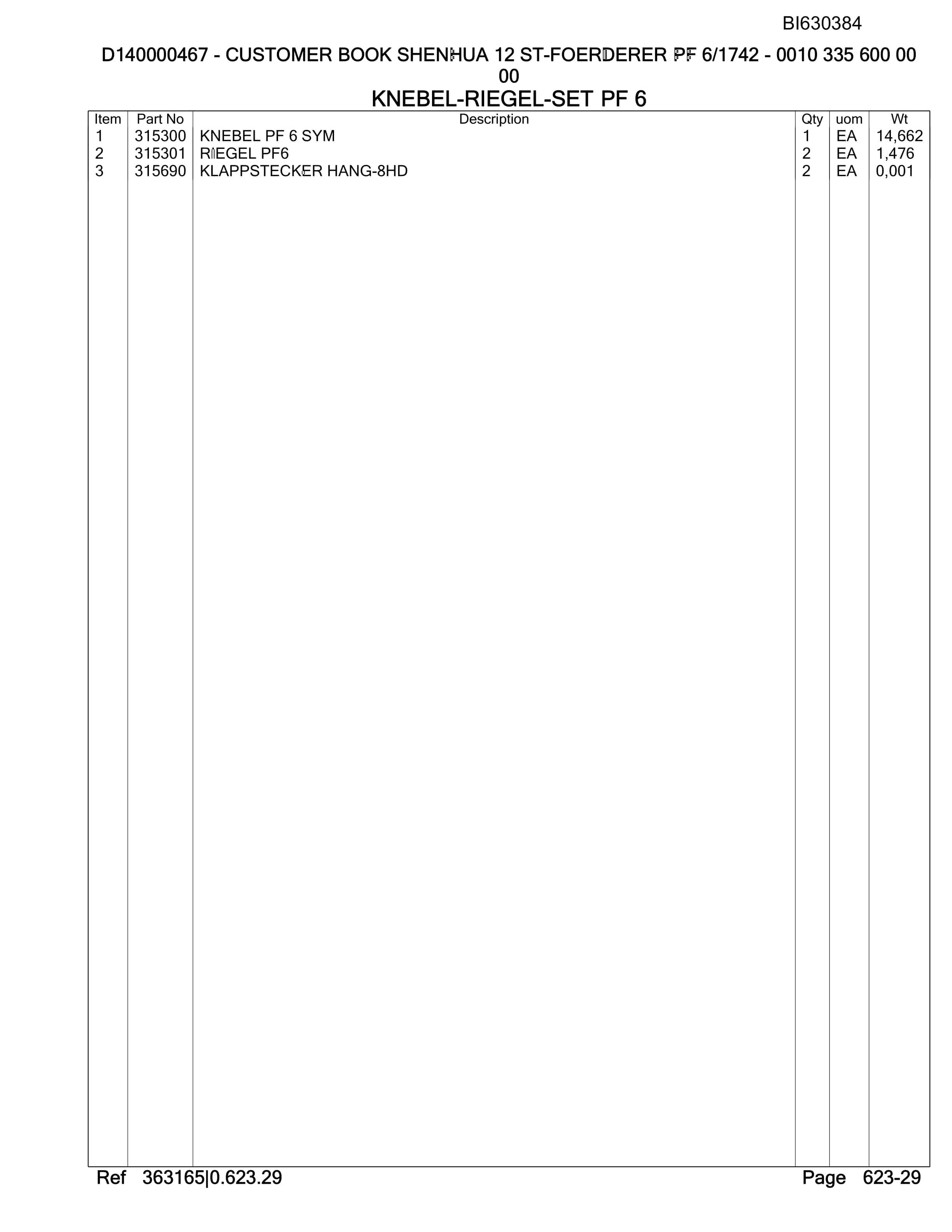 Bucyrus Shenhua 12 ST-Foerdered PF 6-1742 Parts Catalog BI630384-3