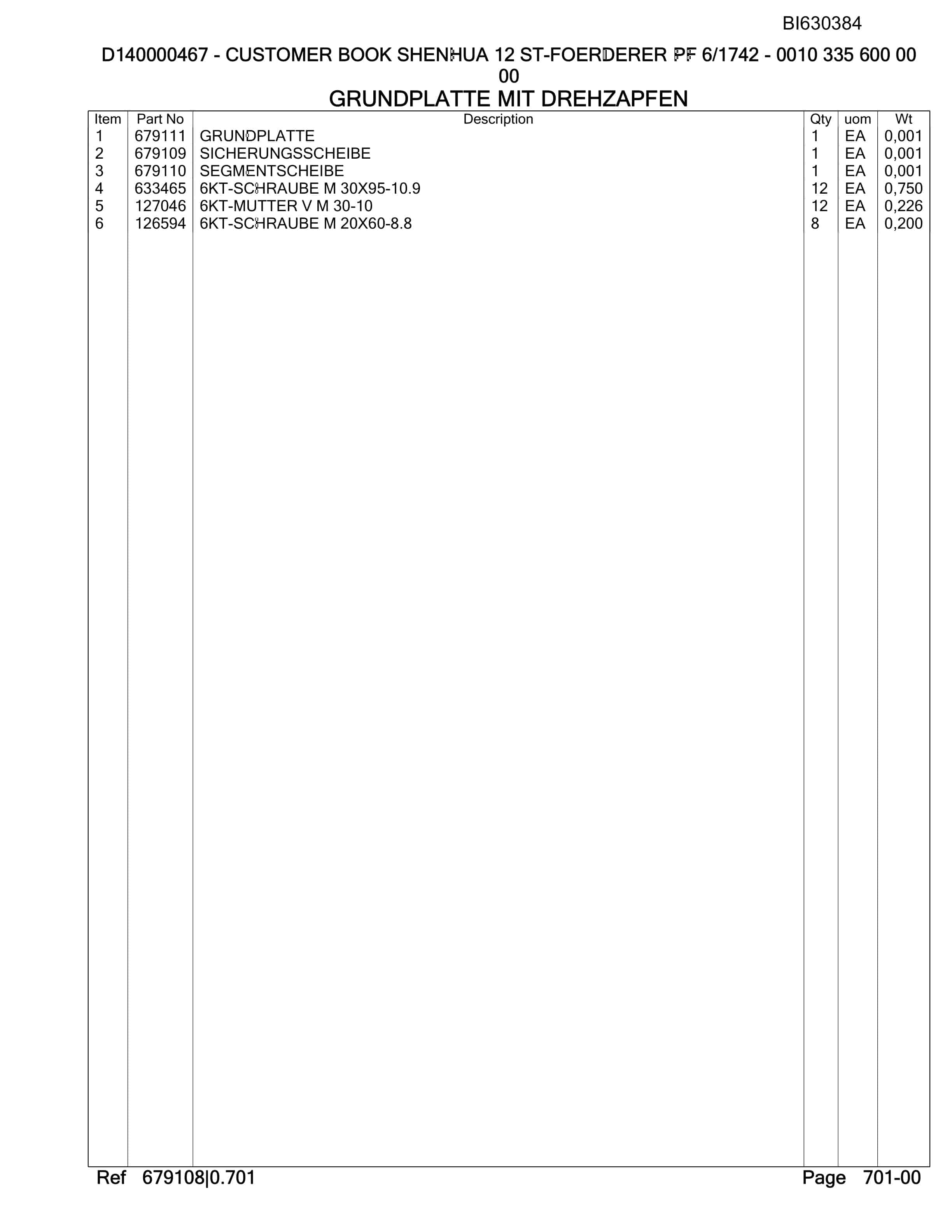 Bucyrus Shenhua 12 ST-Foerdered PF 6-1742 Parts Catalog BI630384-4
