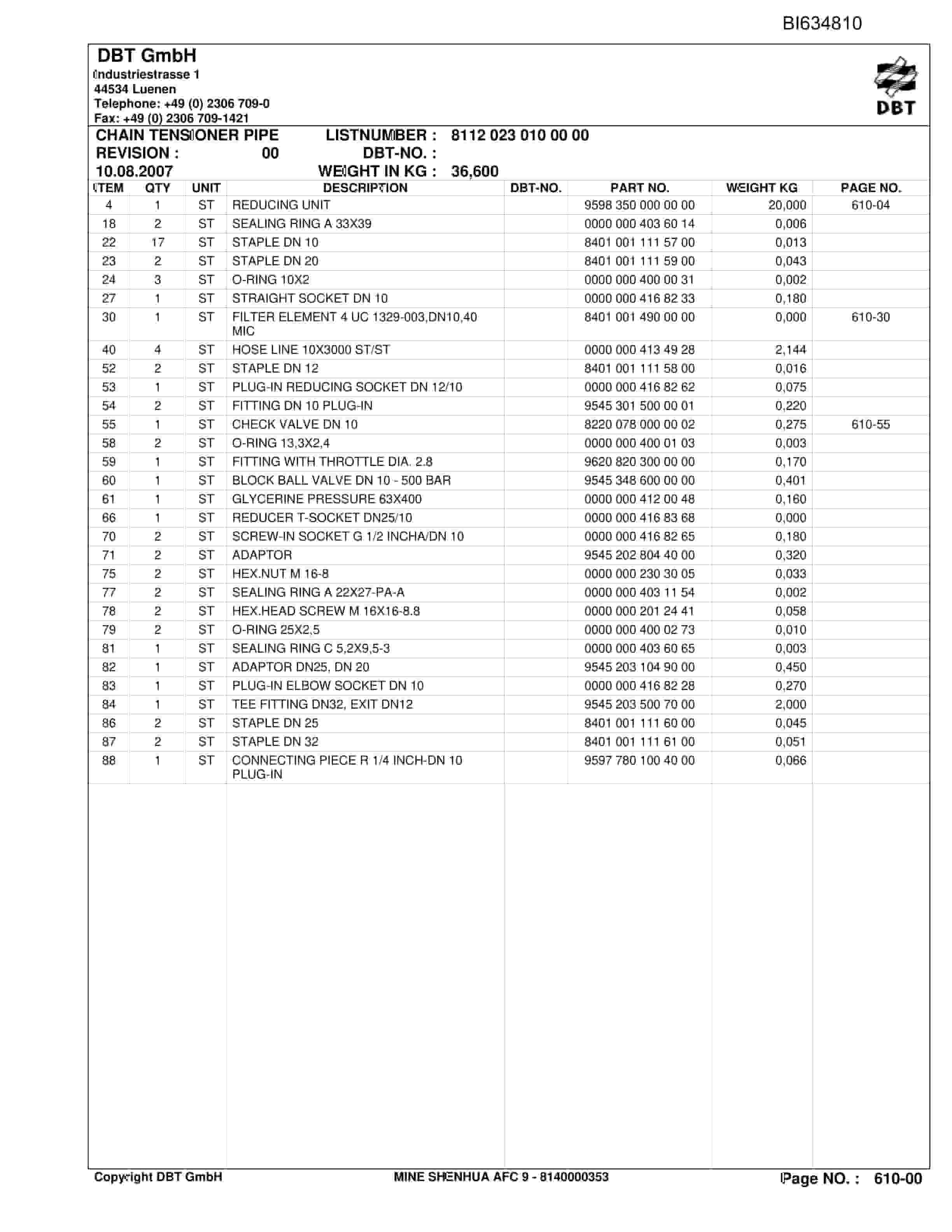 Bucyrus SHENHUA 9, BSL PF 6-1742 Parts Catalog BI634810-2