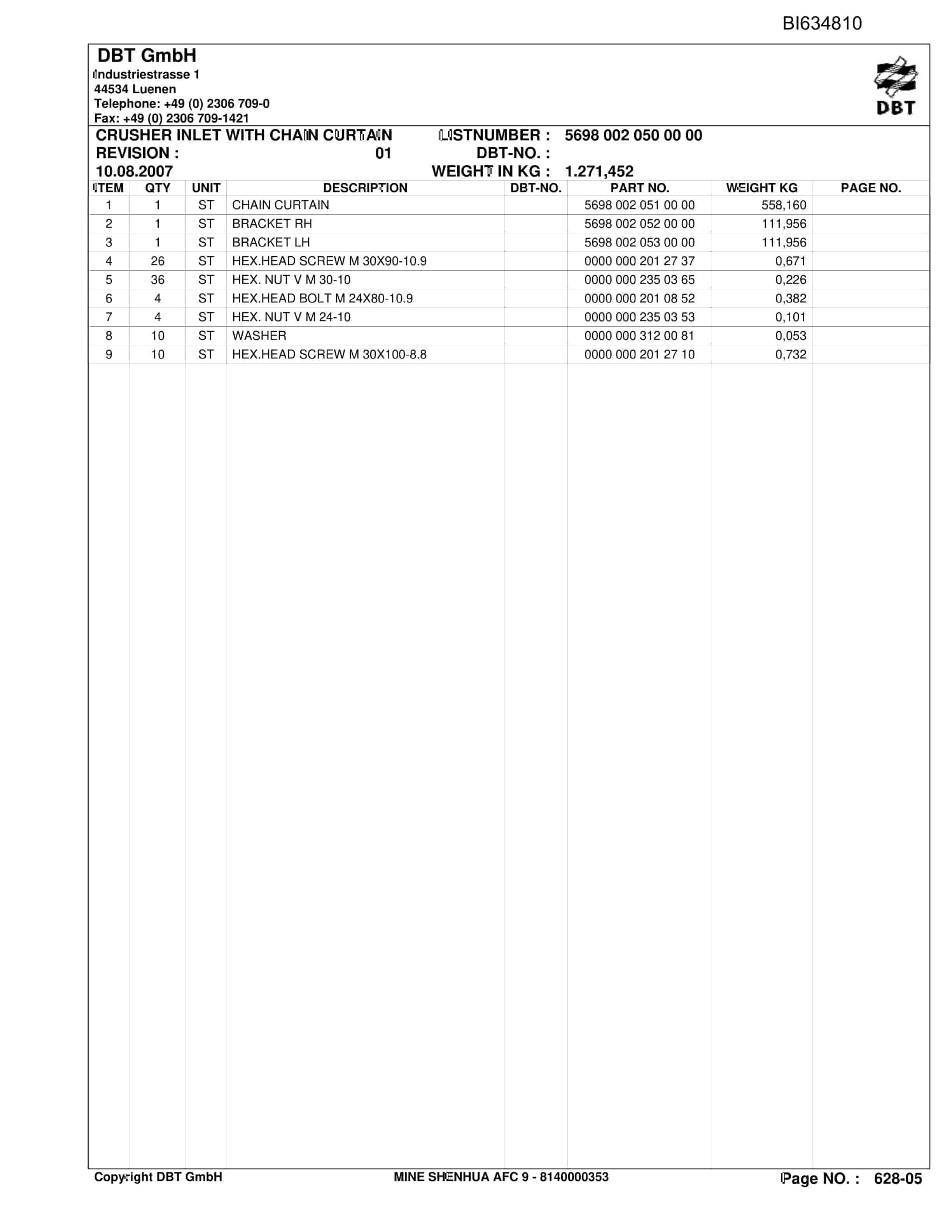 Bucyrus SHENHUA 9, BSL PF 6-1742 Parts Catalog BI634810-4