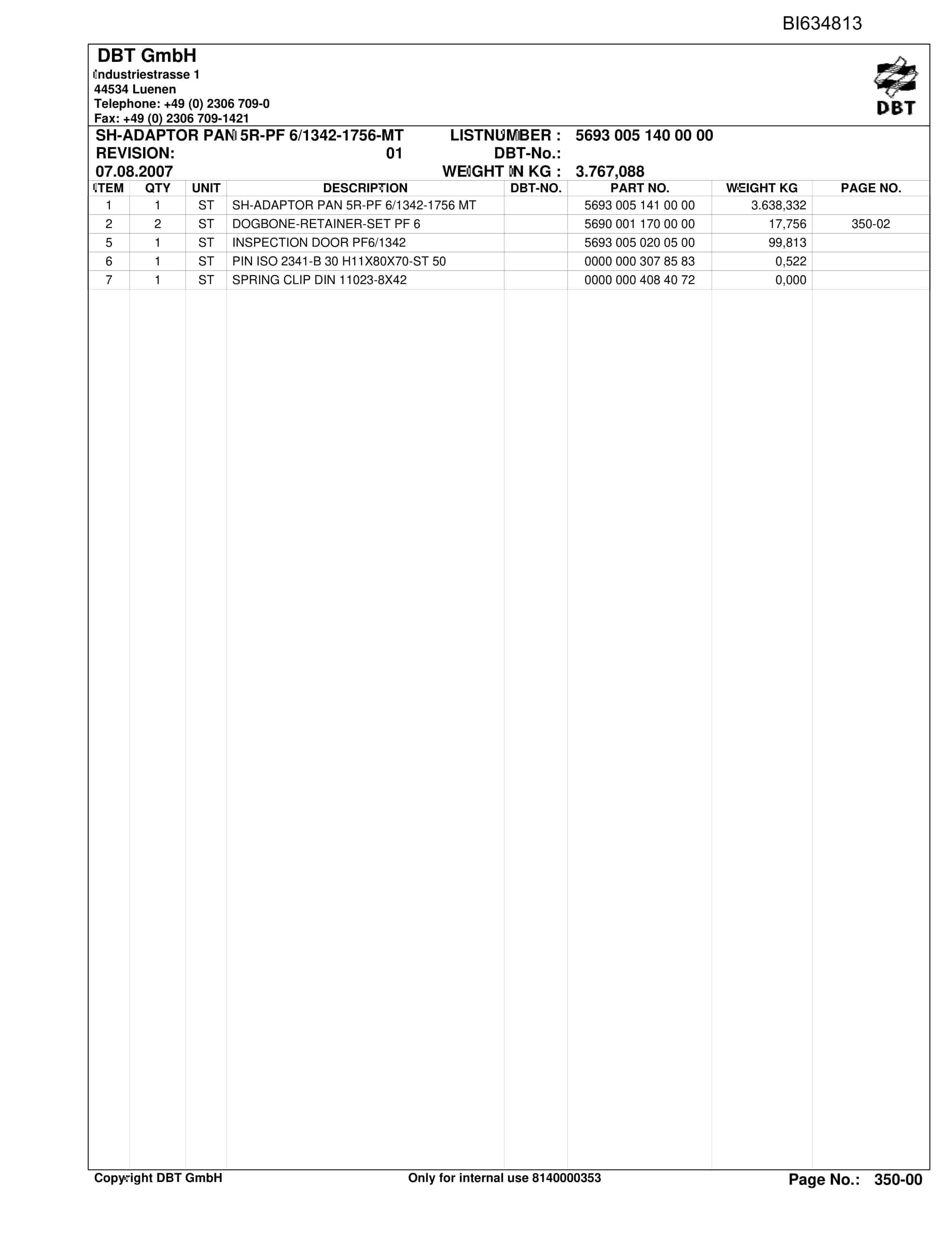 Bucyrus SHENHUA 9, SH-AFC PF6-1342 Parts Catalog BI634813-5