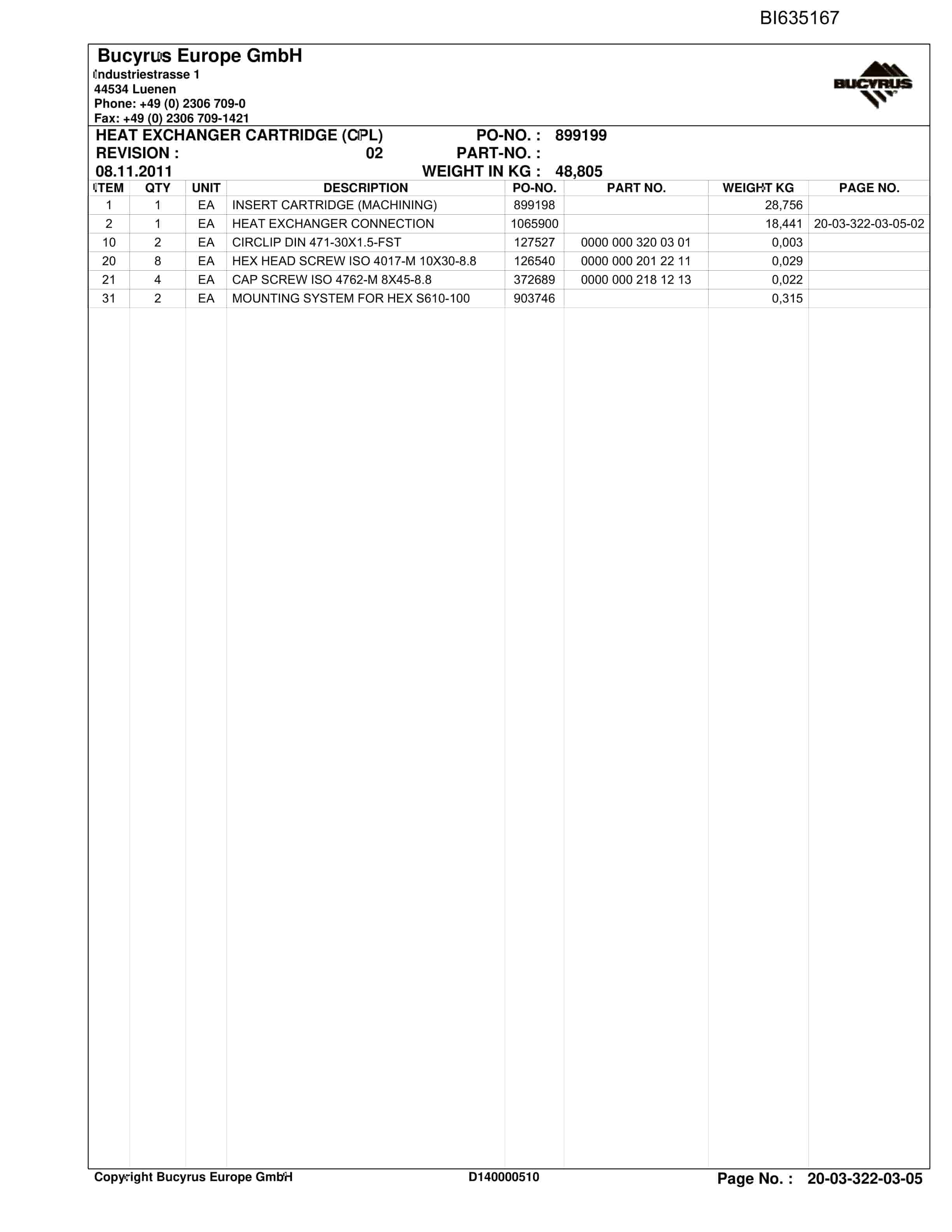 Bucyrus SHENHUA AFC 14, Shearer System Parts Catalog BI635167-2