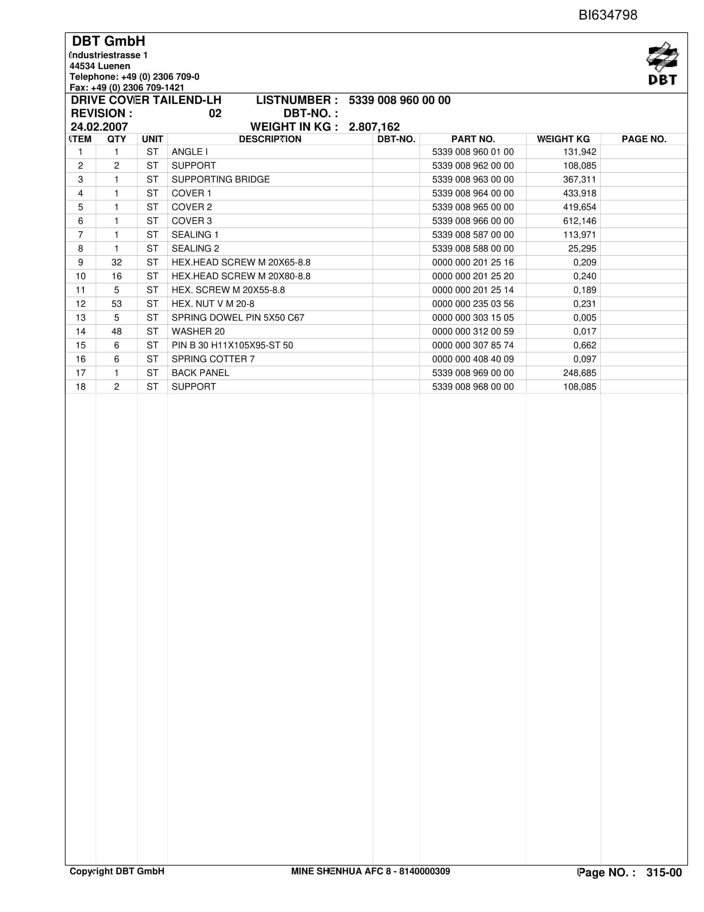 Bucyrus SHENHUA AFC 8, SH-AFC PF6-1342 Parts Catalog BI634798-4