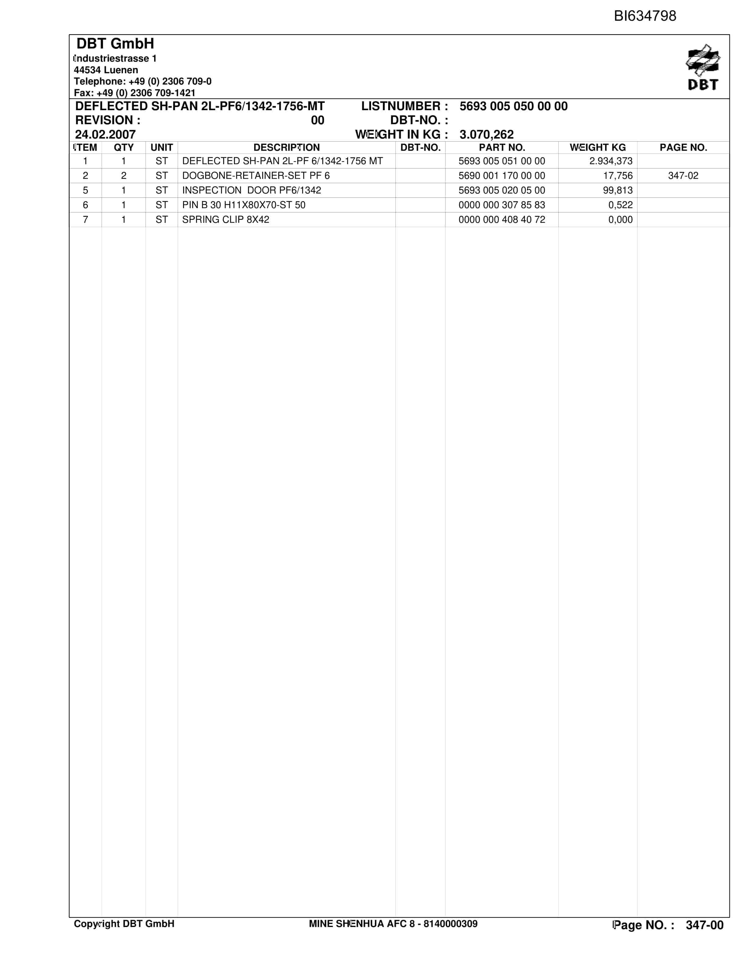 Bucyrus SHENHUA AFC 8, SH-AFC PF6-1342 Parts Catalog BI634798-5