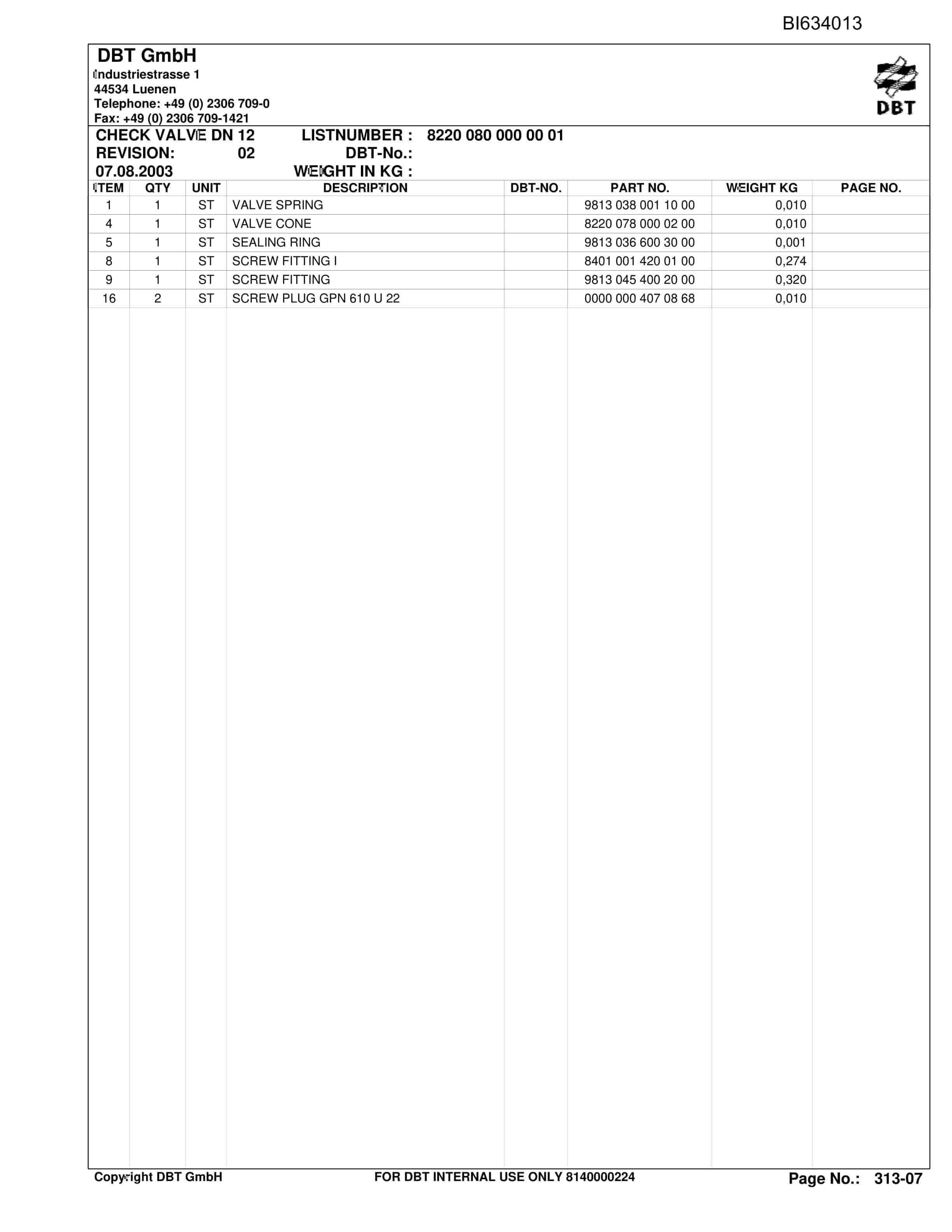 Bucyrus SHENHUA, AFC PF 6-1142 Parts Catalog BI634013-3
