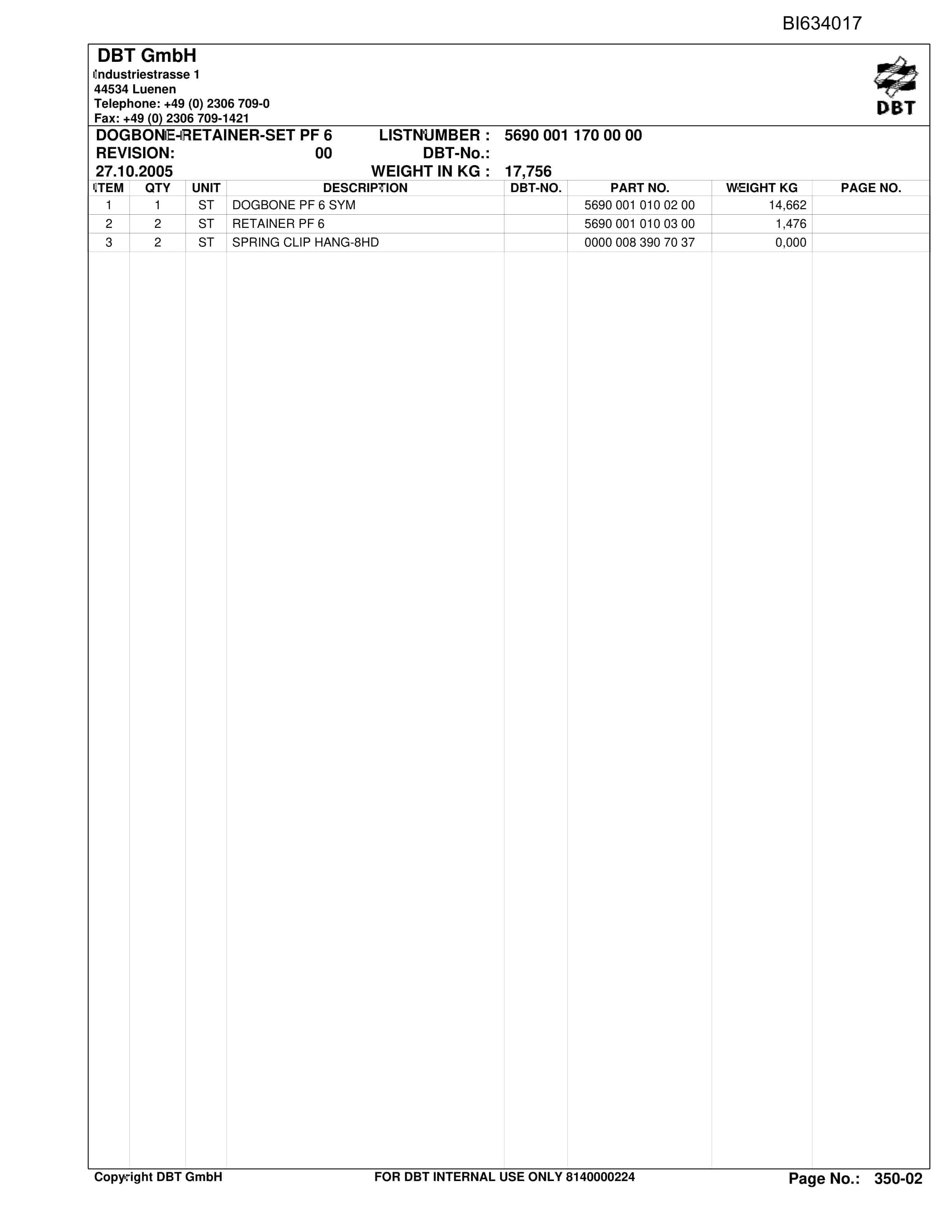 Bucyrus SHENHUA, AFC PF 6-1142 Parts Catalog BI634017-3