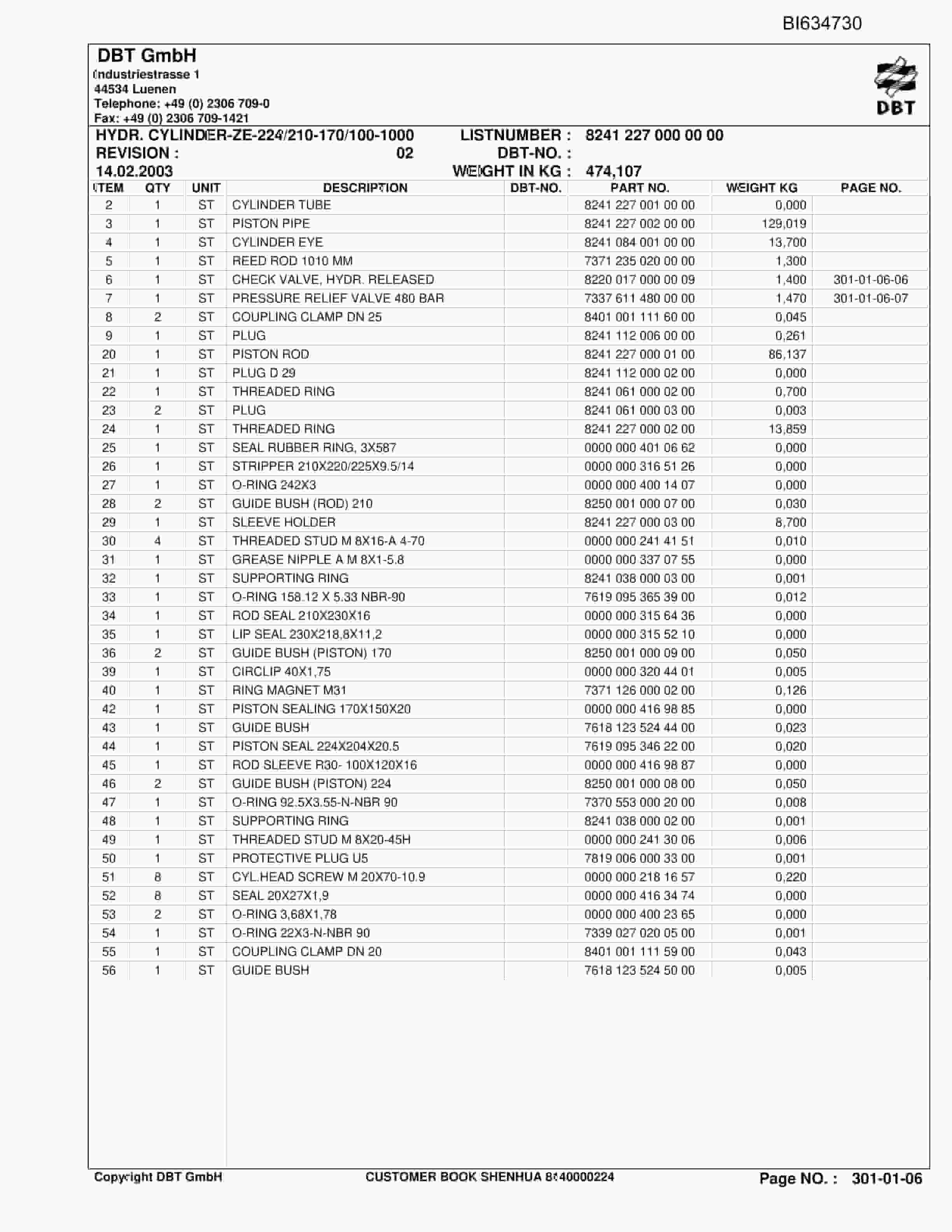 Bucyrus SHENHUA, AFC PF 6-1142 Parts Catalog BI634730-2