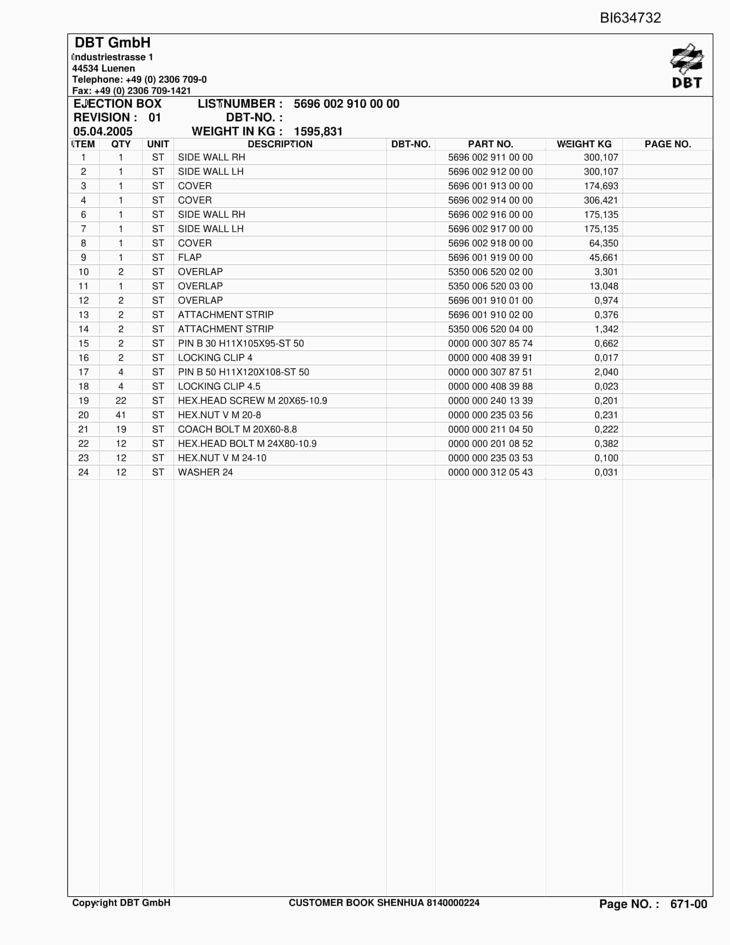 Bucyrus SHENHUA BSL PF 6-1542 Parts Catalog BI634732-4