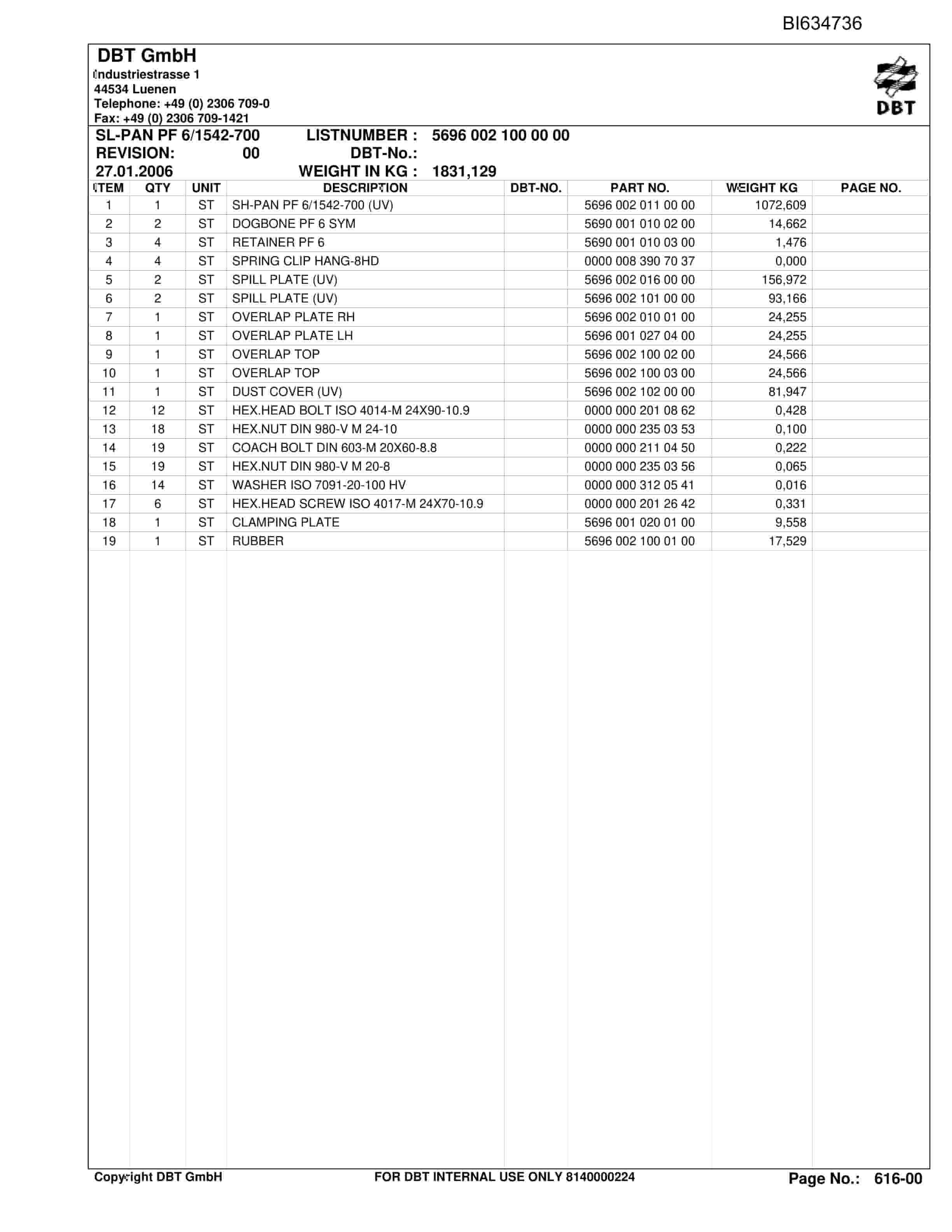 Bucyrus SHENHUA BSL PF 6-1542 Parts Catalog BI634736-3