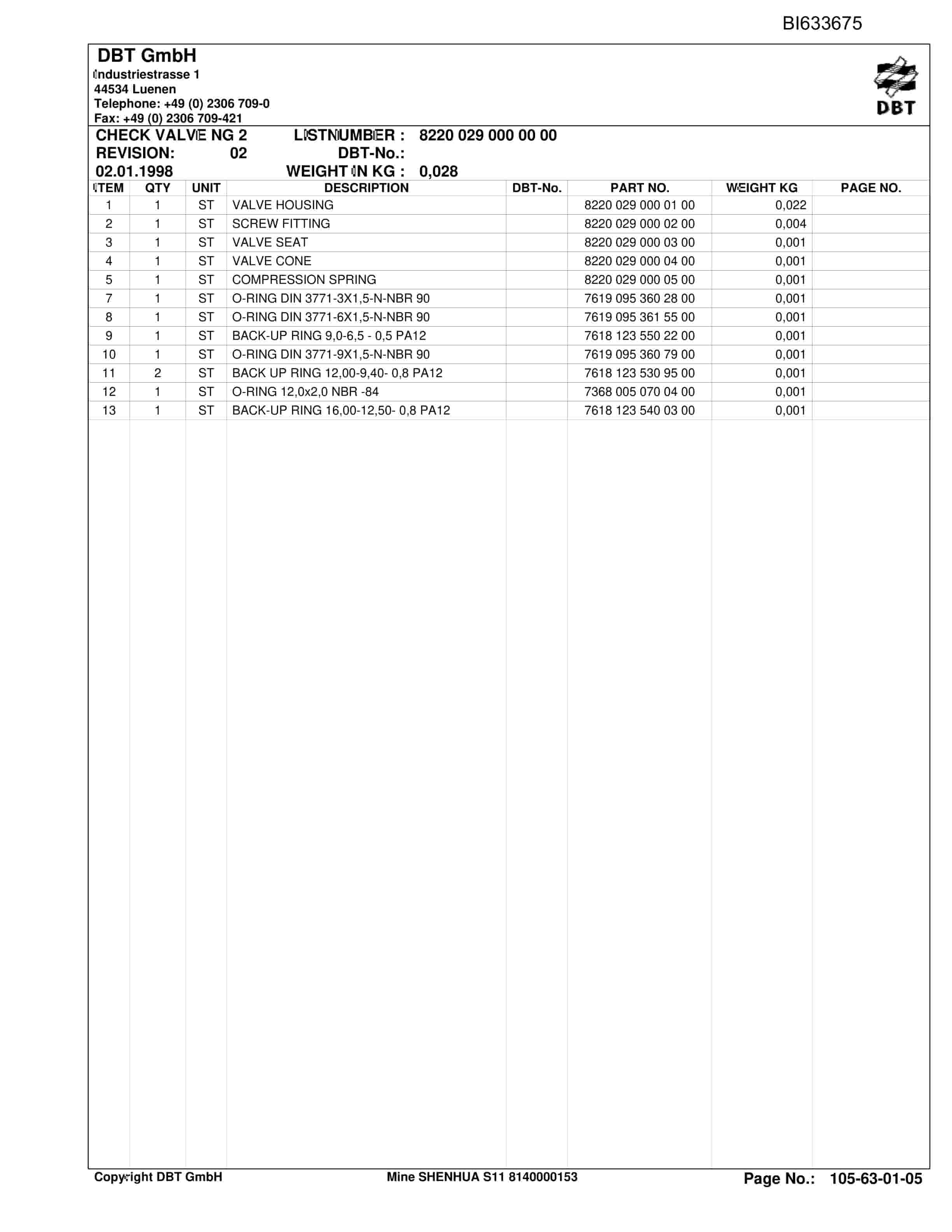Bucyrus Shenhua-DBT S11 DBT-Shield And Supply Parts Catalog BI633675-3