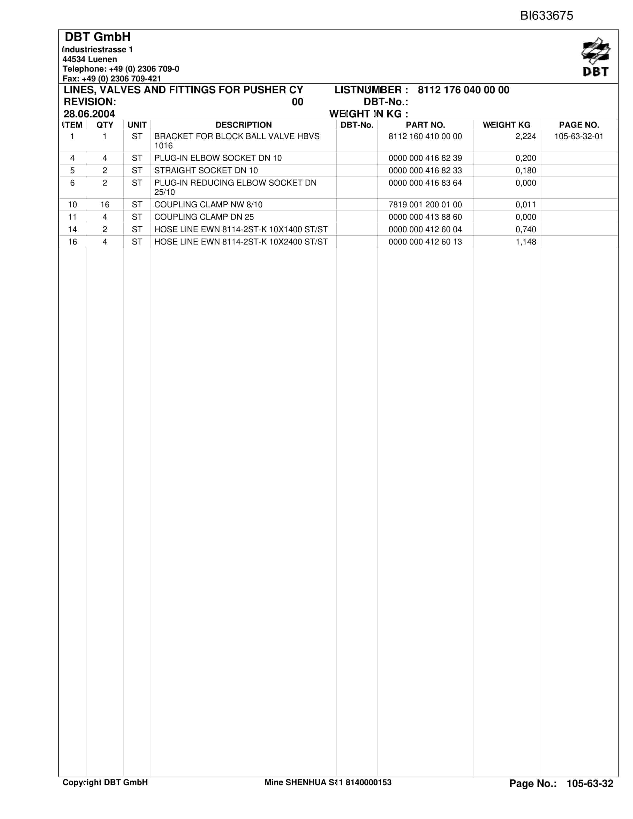 Bucyrus Shenhua-DBT S11 DBT-Shield And Supply Parts Catalog BI633675-4