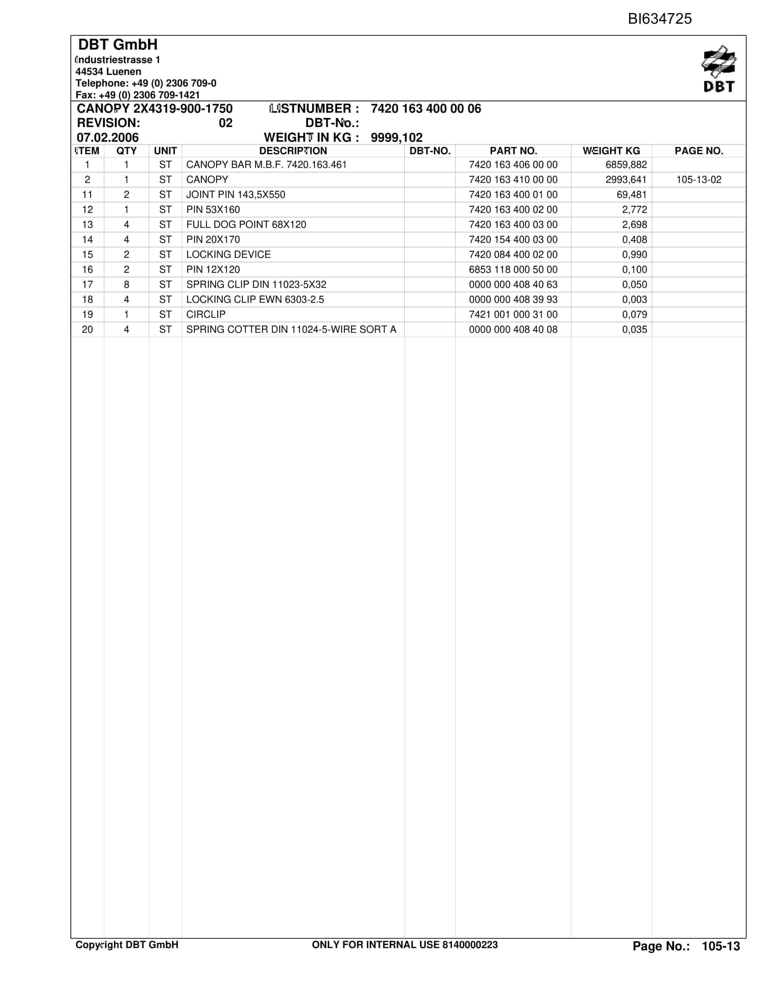 Bucyrus SHENHUA S13 Parts Catalog BI634725-2