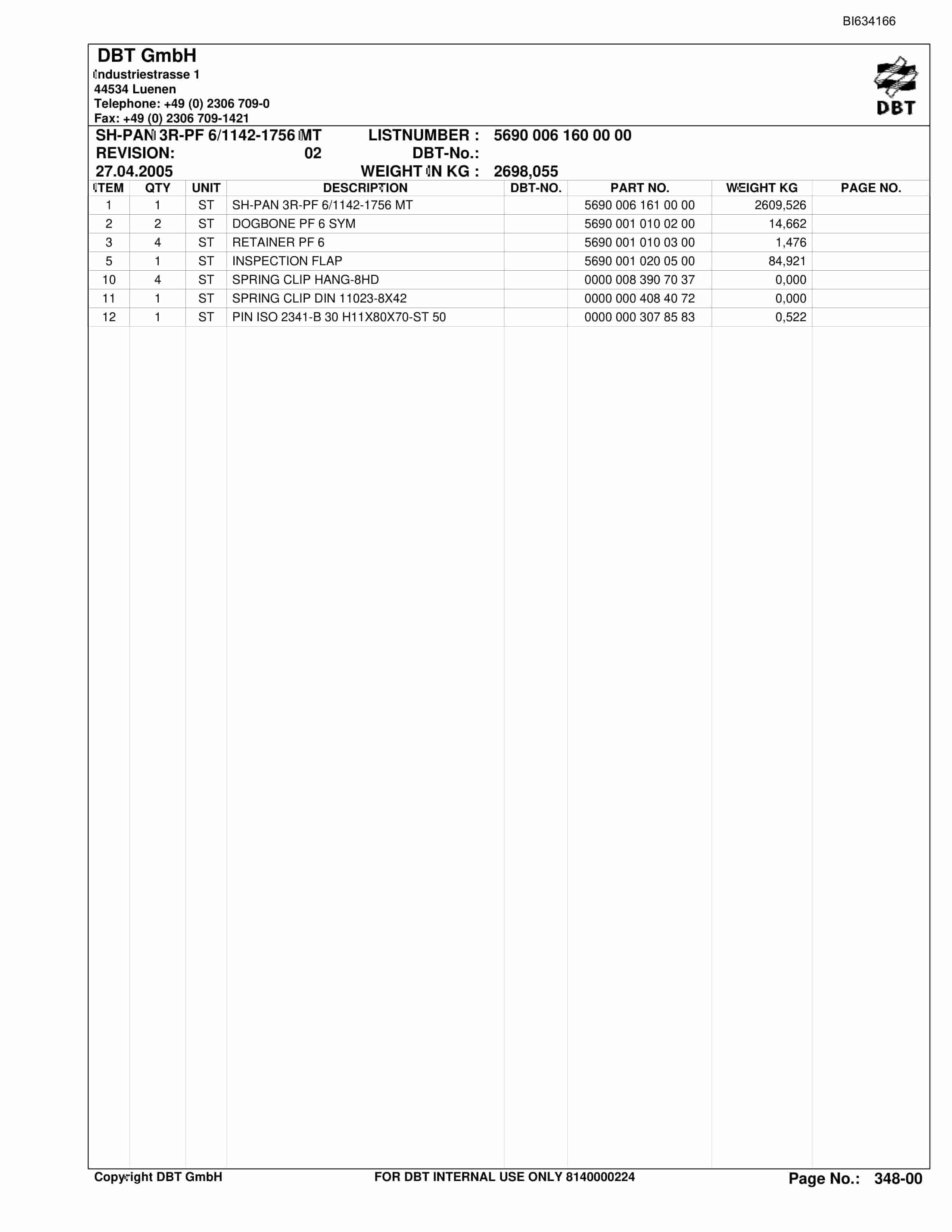 Bucyrus SHENHUA SH-AFC PF 6-1142 Parts Catalog BI634166-5